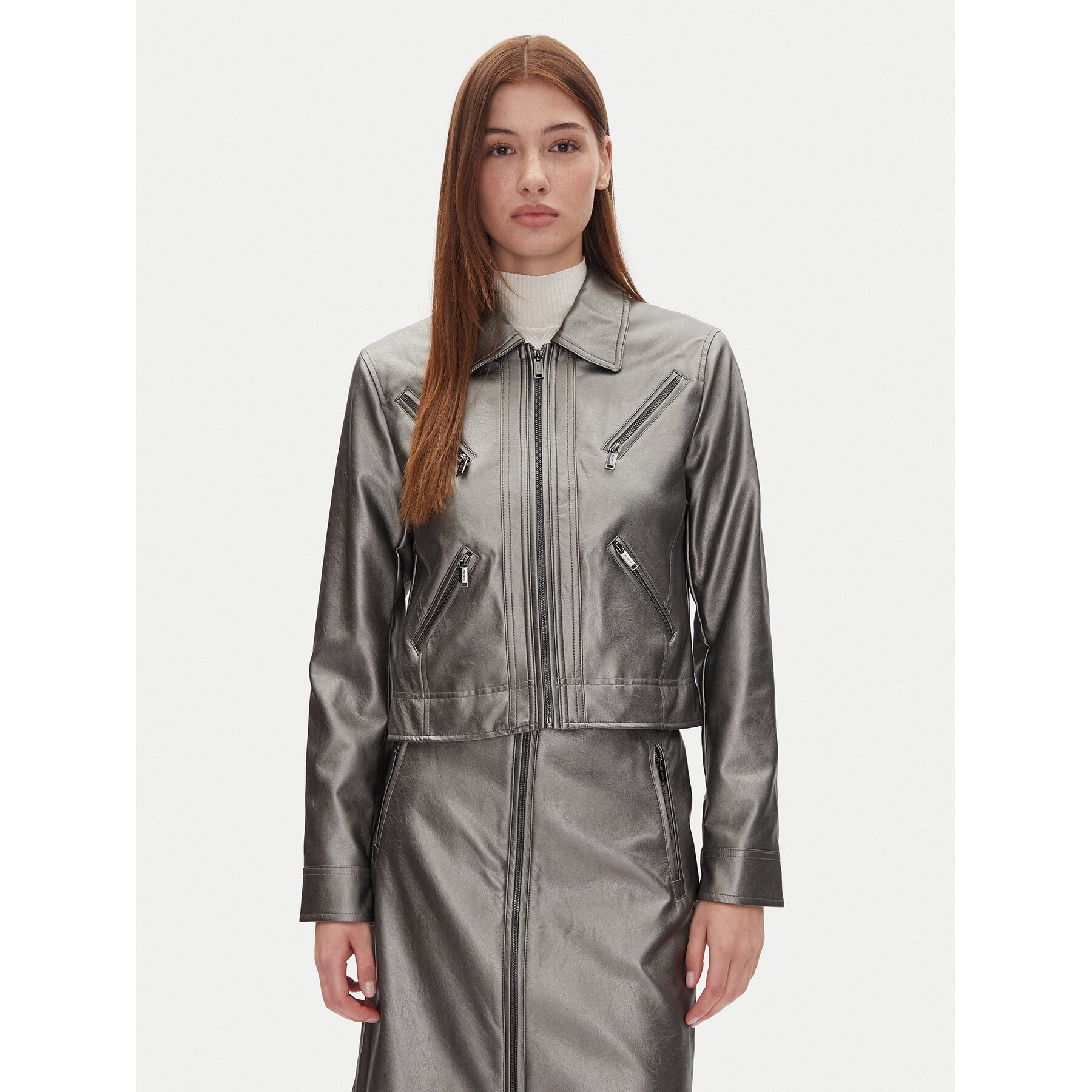 DKNY Jacke aus Kunstleder P4JJ6XJA Silberfarben Regular Fit