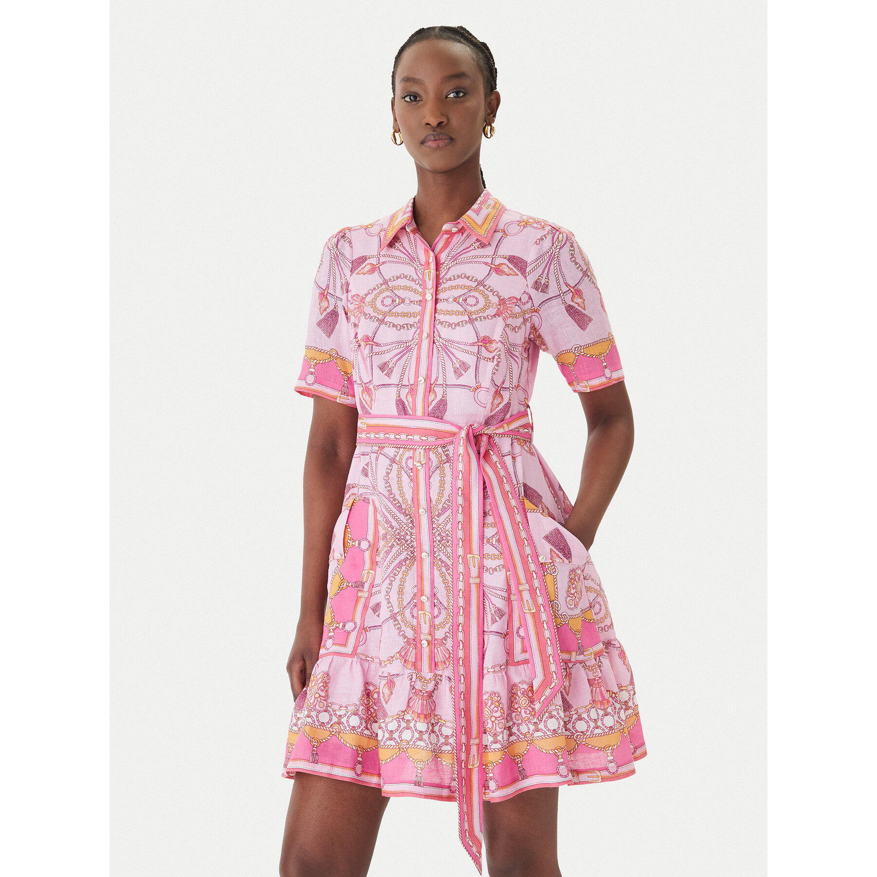 Hale Bob Sommerkleid with linen Aula 61SG670A Rosa Regular Fit
