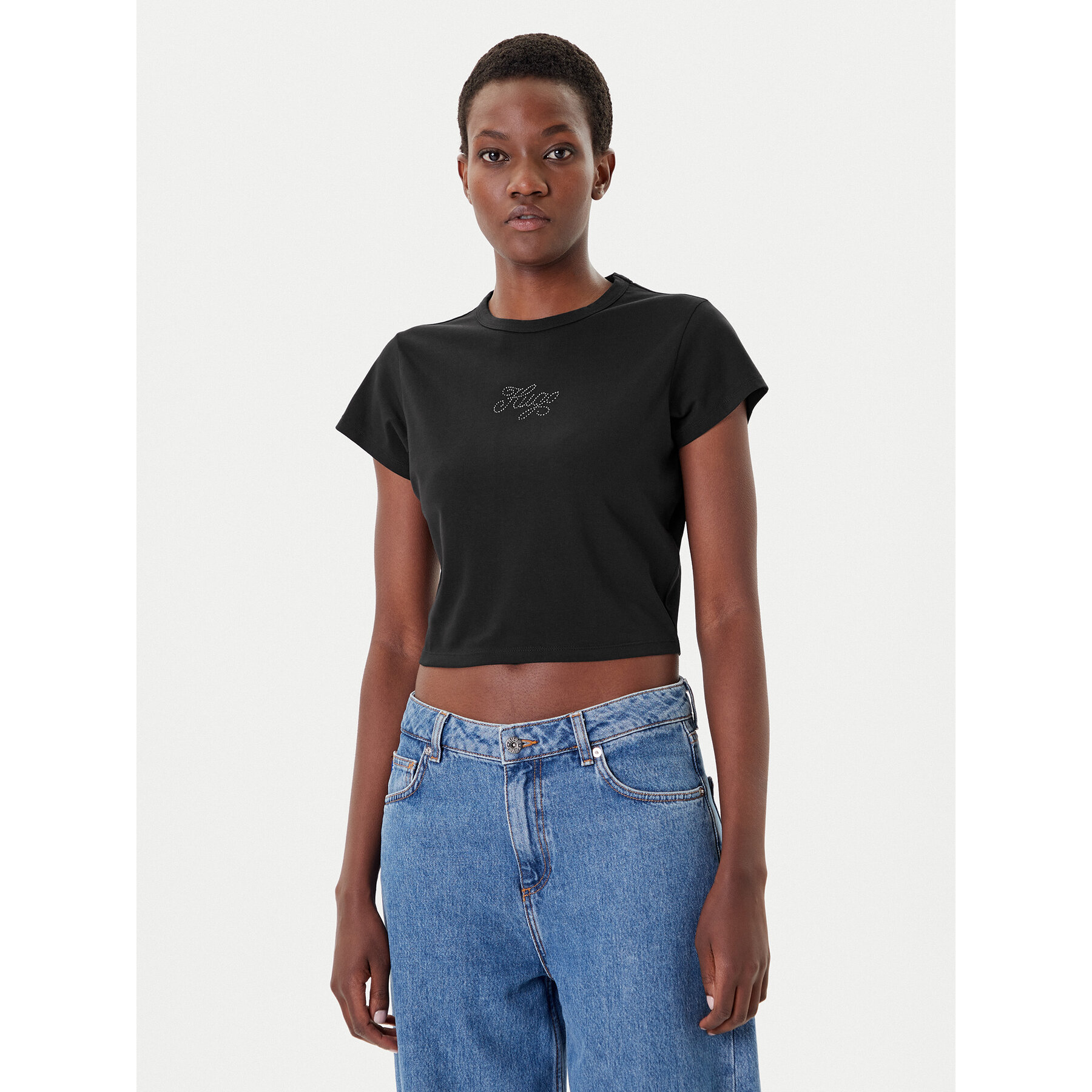 HUGO T-Shirt Rhinestone 50551404 Schwarz Slim Fit