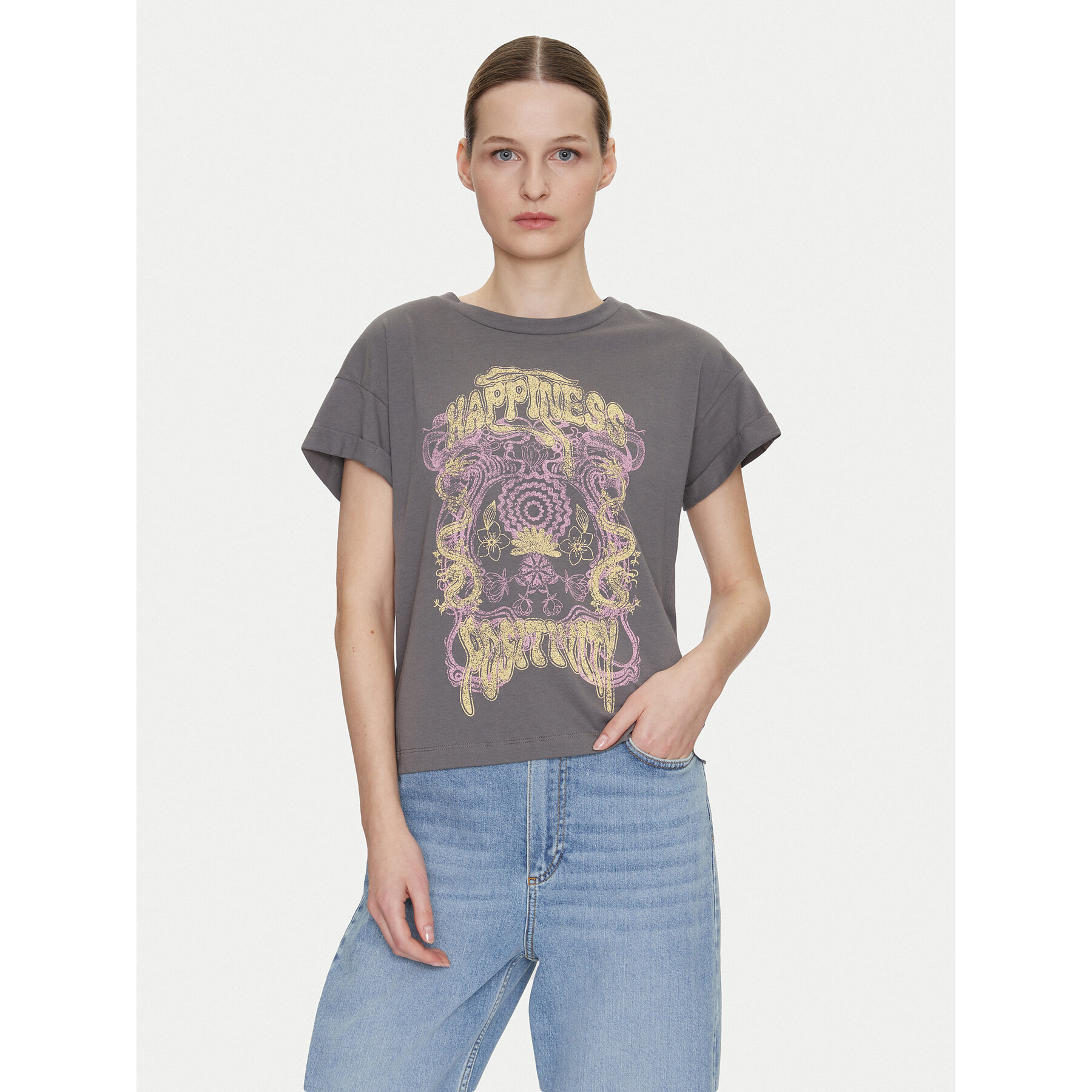 Noisy May T-Shirt Gaby 27033385 Γκρι Regular Fit