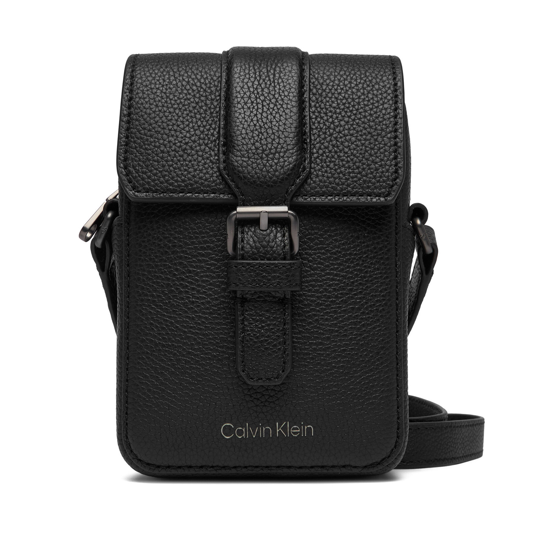 Crossover torbica Calvin Klein Leather Slim Flap Reporter LV04D3323G Crna