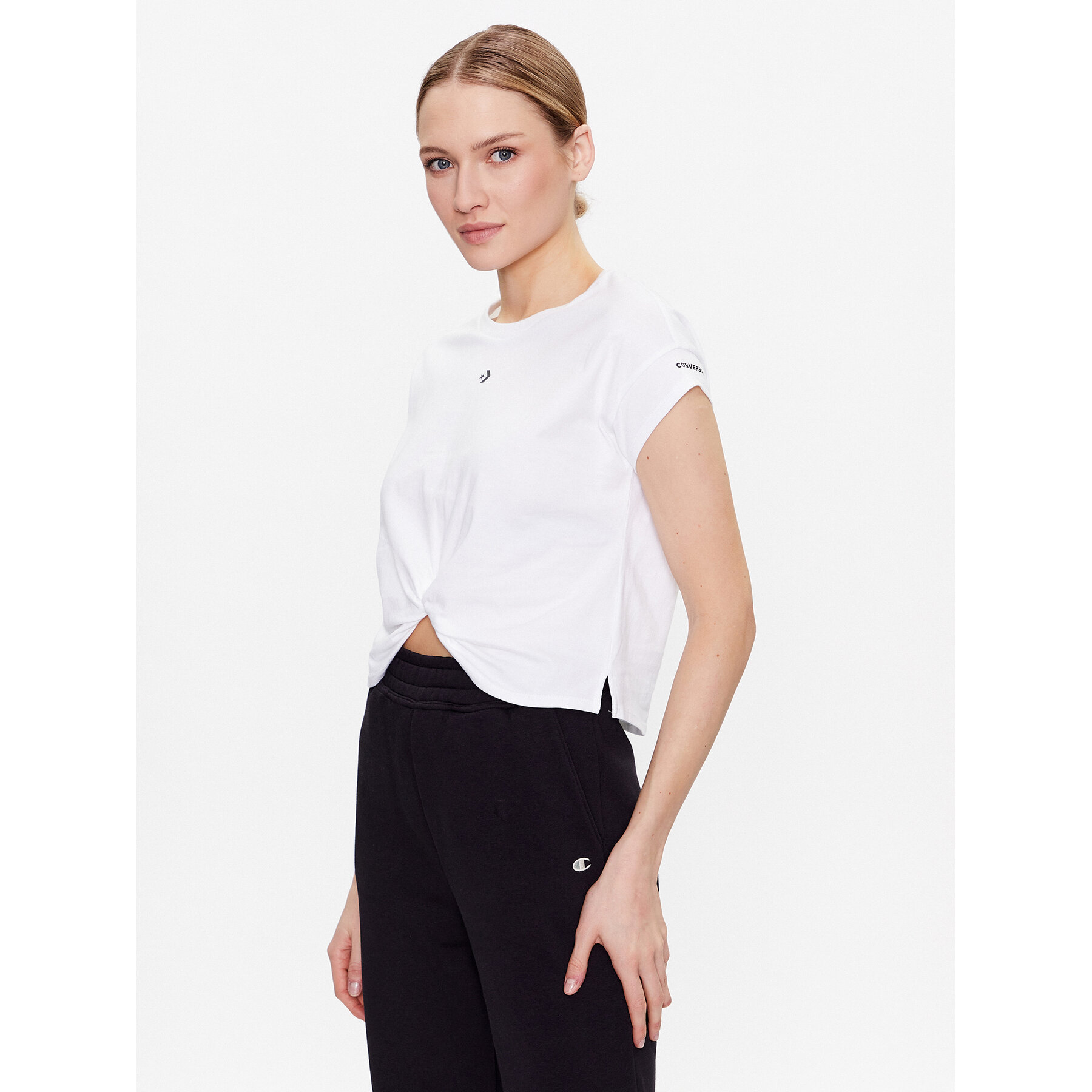 Converse T-Shirt Star Chevron Twist 10024546-A02 Λευκό Cropped Fit