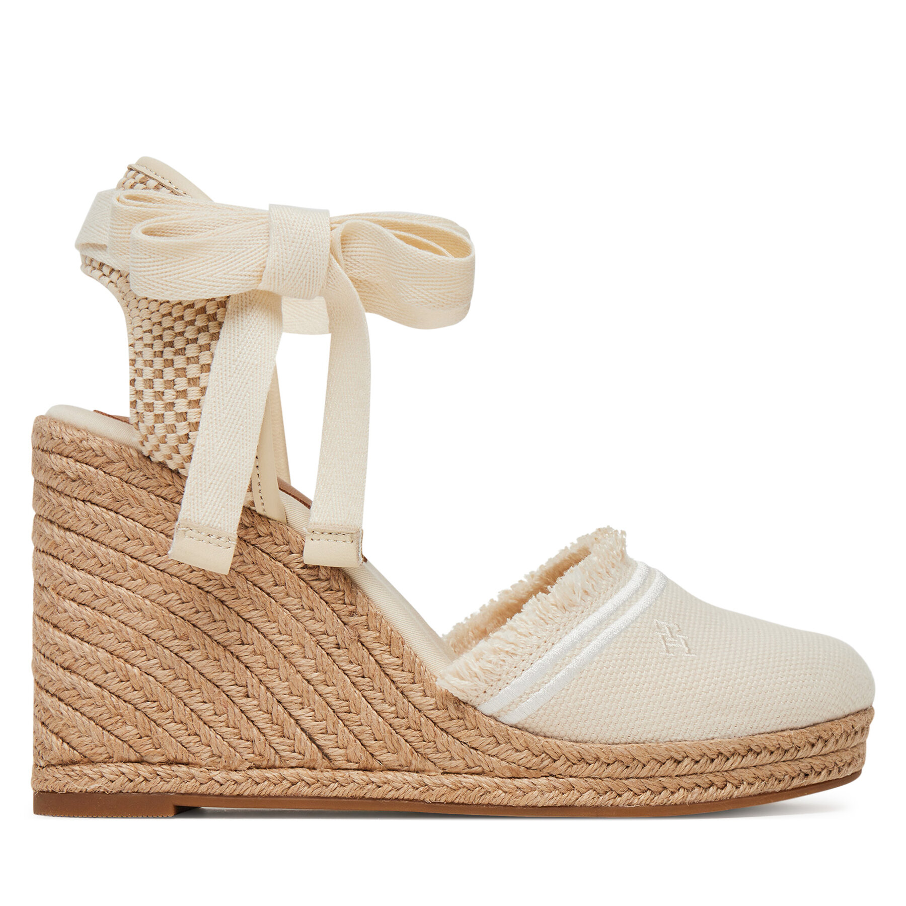 Espadrilky Tommy Hilfiger Fringe Canvas High Wedge FW0FW08878 Écru