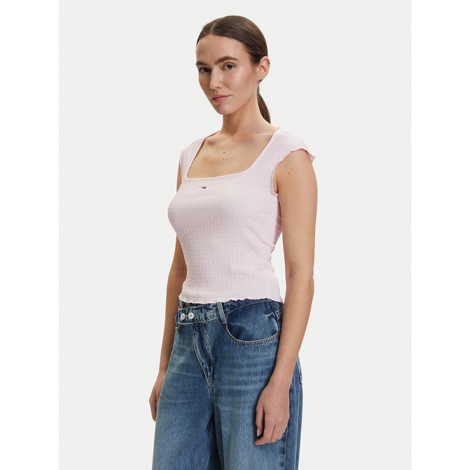 Tommy Jeans Marškinėliai DW0DW22220 Šviesiai rožinė Slim Fit