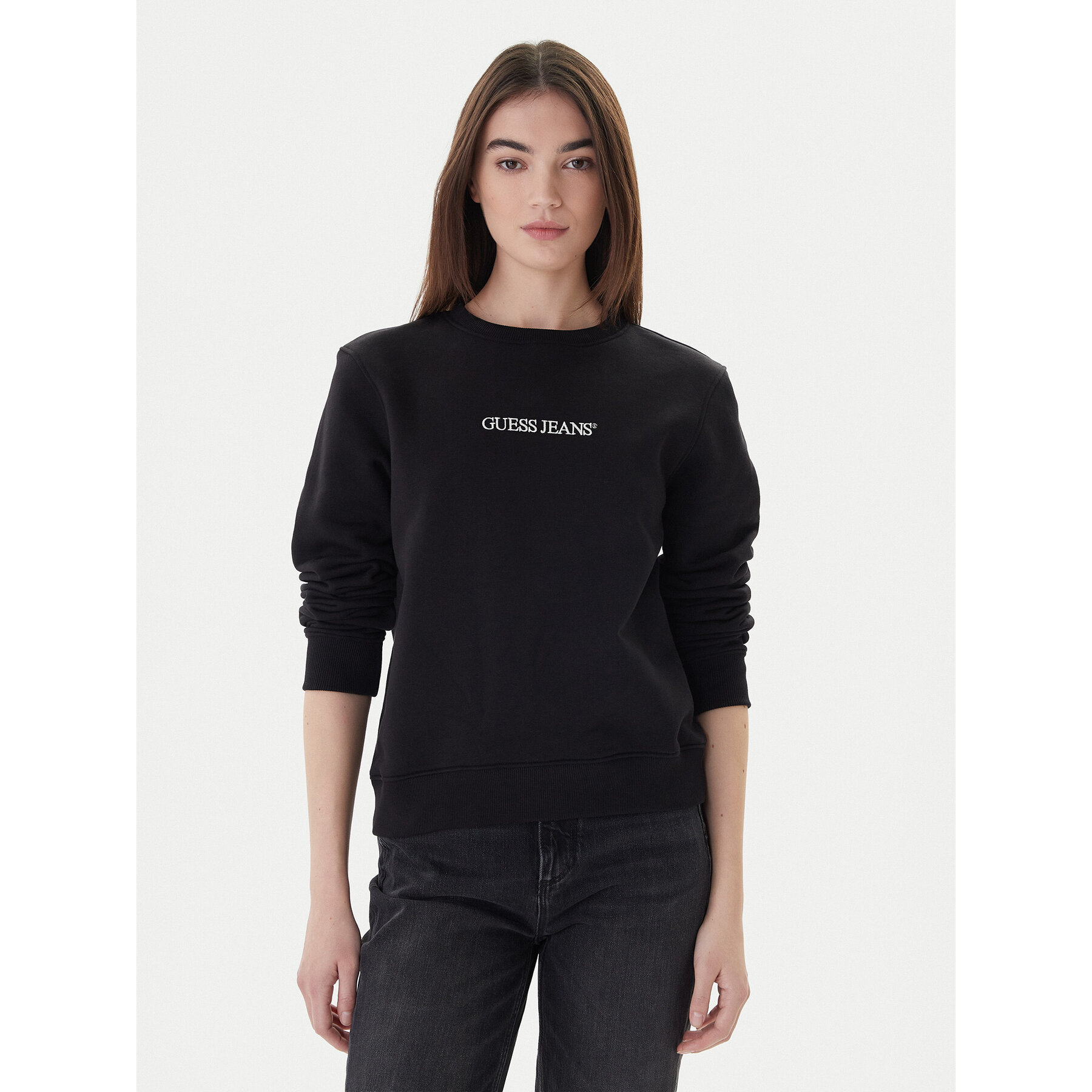 Guess Jeans Sweatshirt W4YQ10 KC811 Schwarz Classic Fit