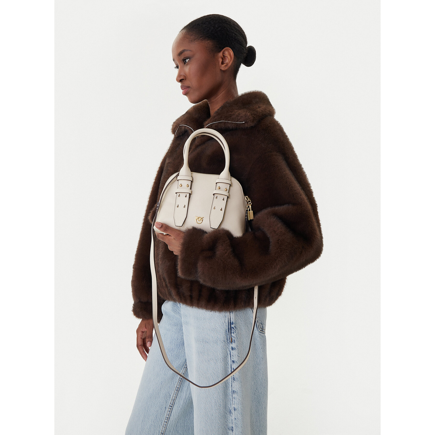 Borsetta PINKO Bowling Bag Zip Mini AI 25-26 PLTT 105333 A0QO Écru