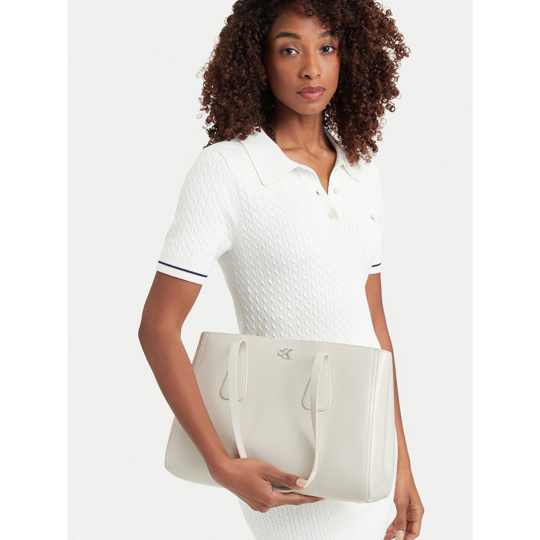 Geantă Calvin Klein Ck Medium Work Tote LV04F3442G Alb