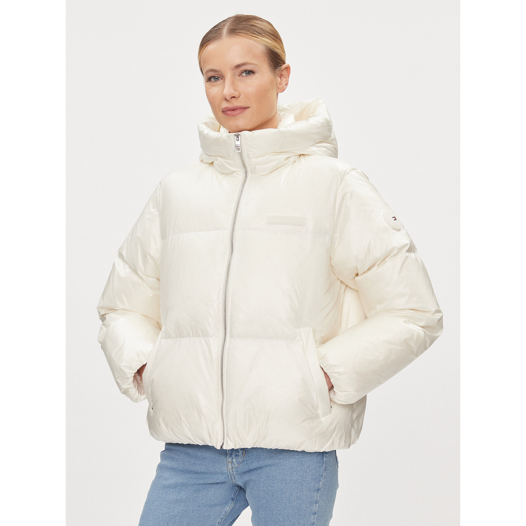 Tommy Hilfiger Daunenjacke New York Gloss WW0WW40836 Écru Relaxed Fit