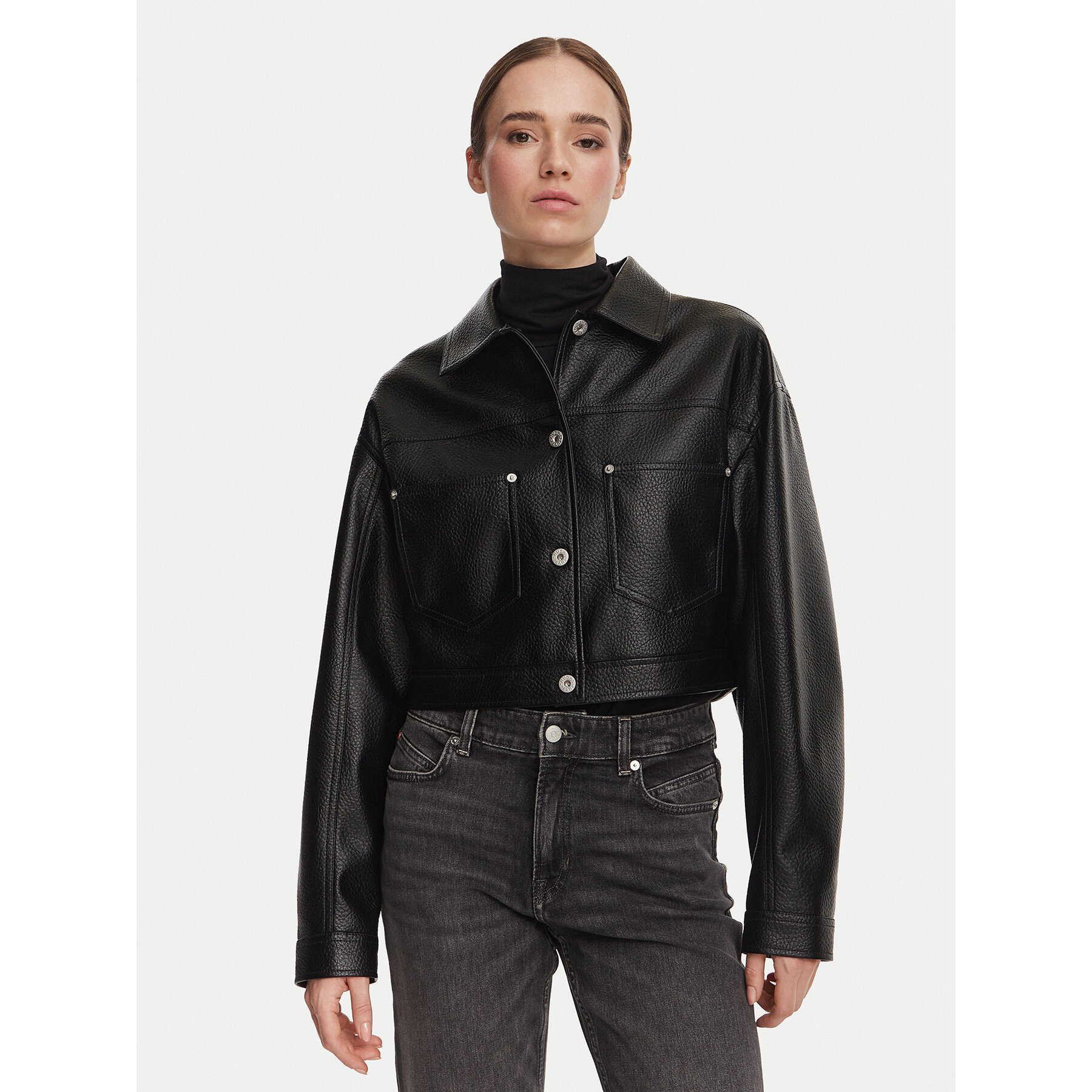 HUGO Jacke aus Kunstleder Anilena-1_B 50563267 Schwarz Relaxed Fit