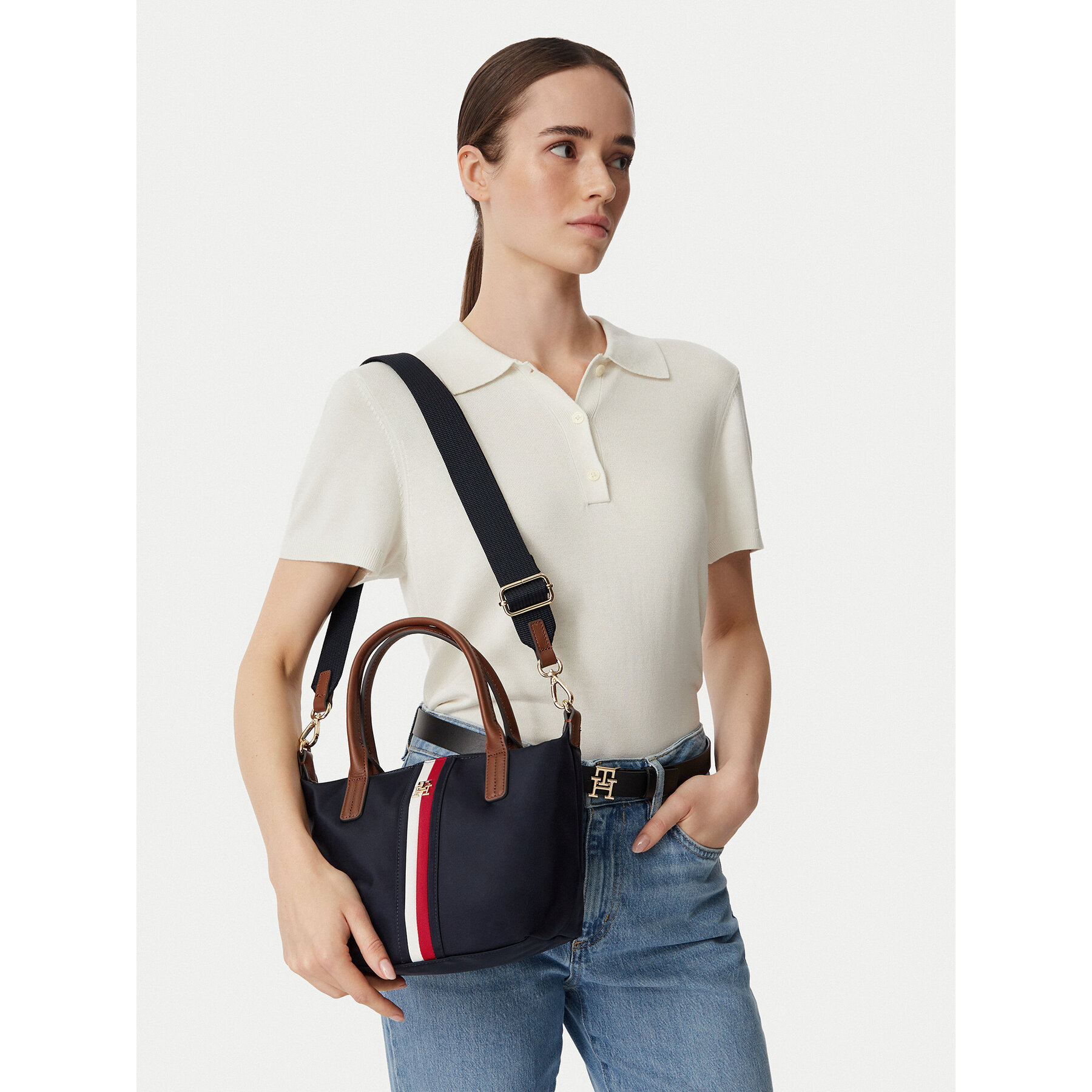 Τσάντα Tommy Hilfiger Popette Mini Tote Corp AW0AW19025 Σκούρο μπλε