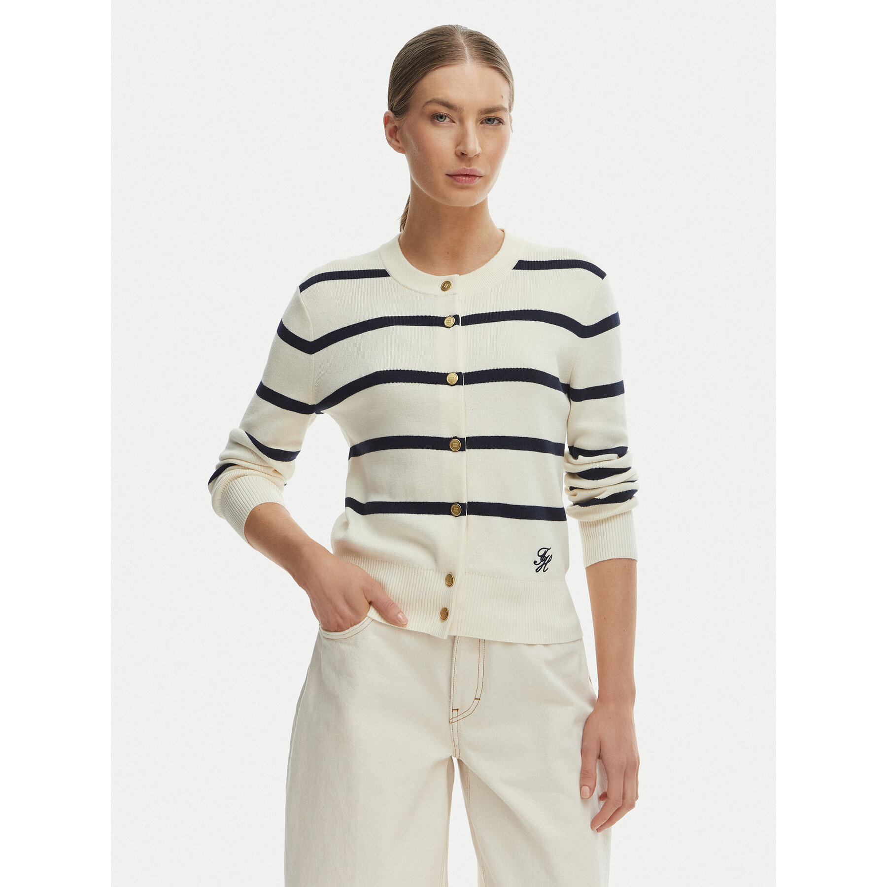 Tommy Hilfiger Strickjacke WW0WW49617 Écru Regular Fit