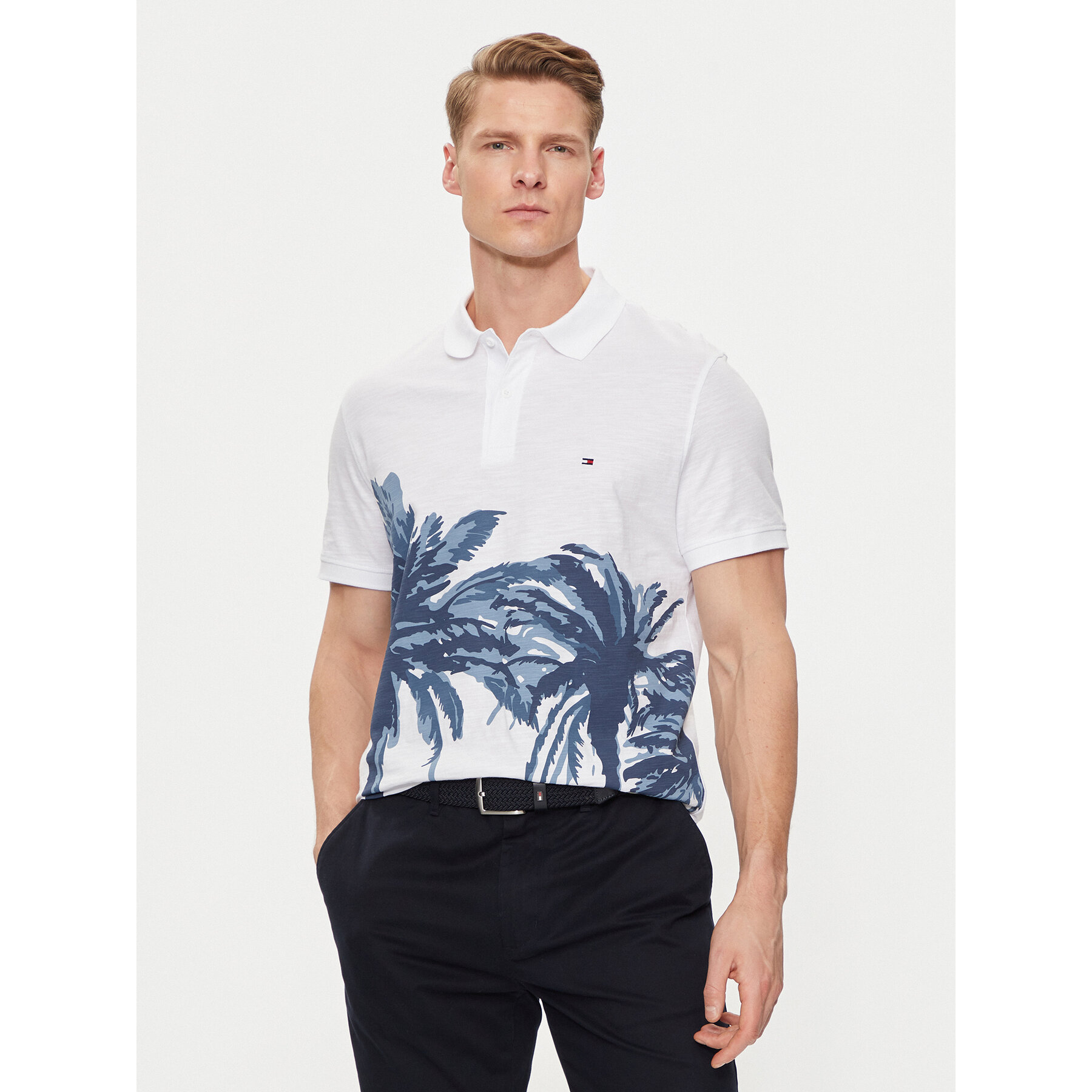 Tommy Hilfiger Pólóing Palm Print MW0MW34758 Fehér Regular Fit