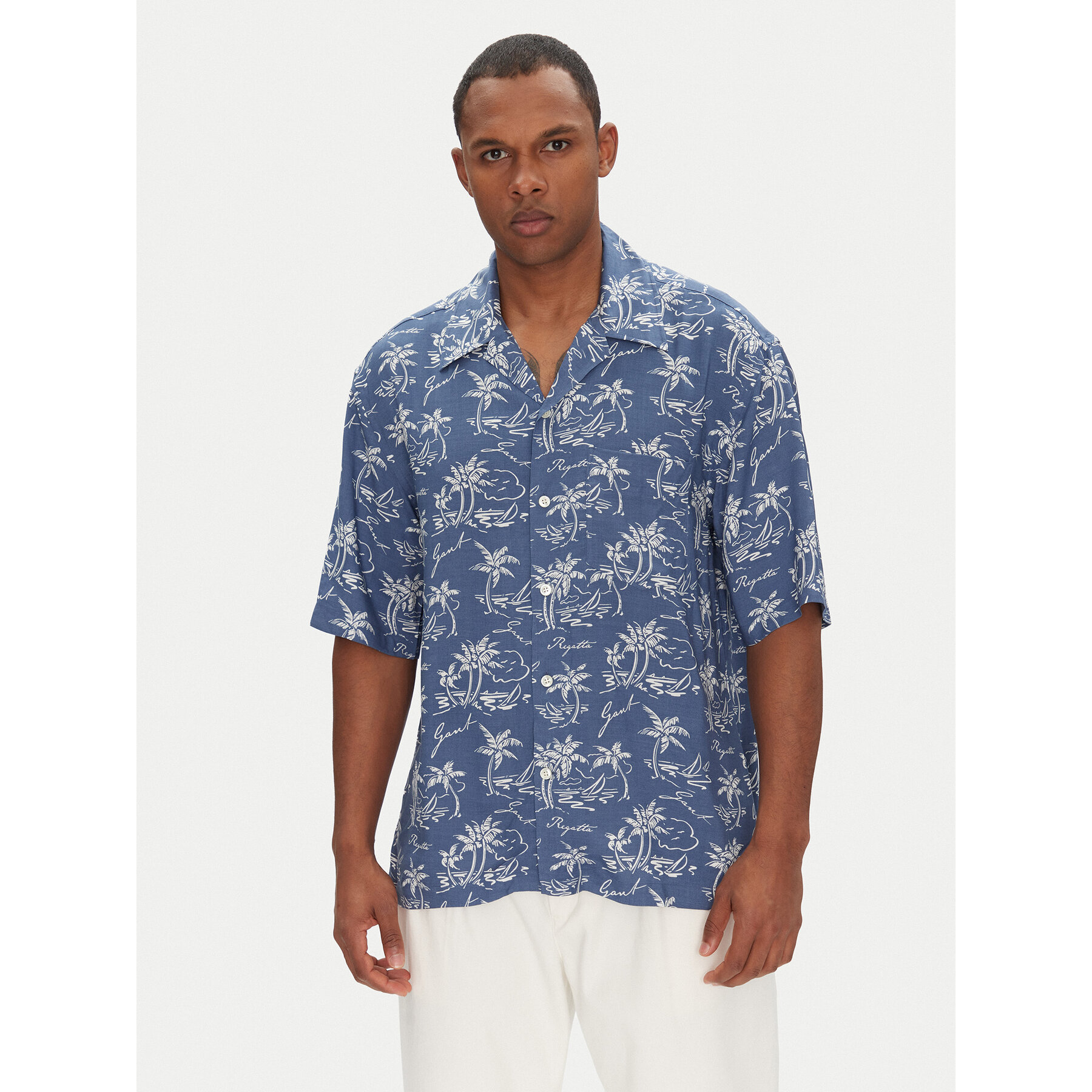 Gant Hemd Island Print 3250071 Blau Relaxed Fit
