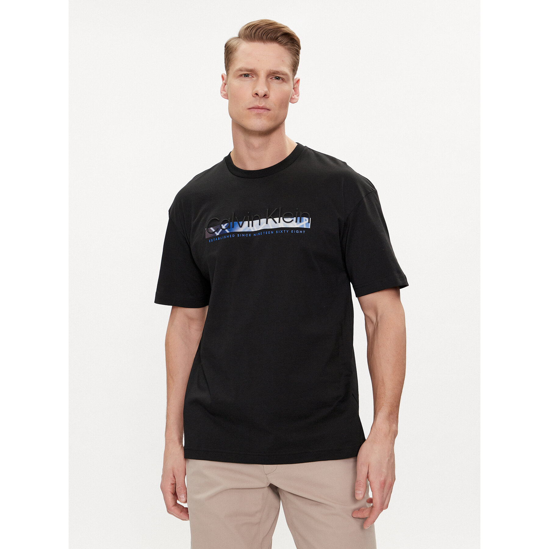 Calvin Klein T-Shirt Raised Linear Logo K10K112490 Μαύρο Regular Fit