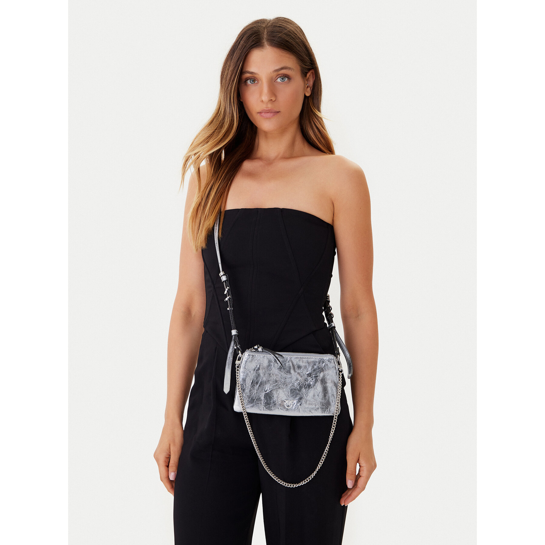 Borsetta PINKO Double Mini Al 25-26 PLTT 105359 A2OT Argento