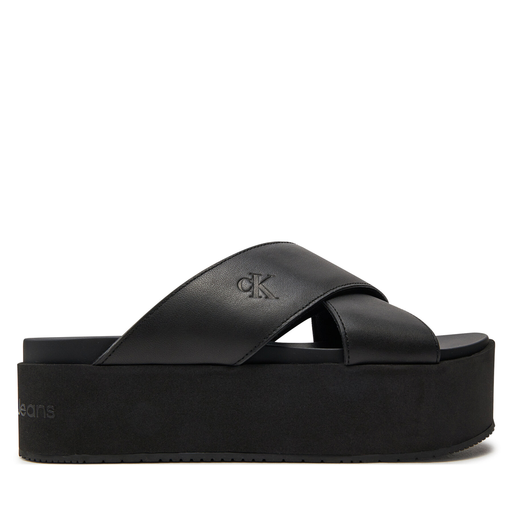 Donna Ciabatte Calvin Klein Jeans, Taglia 36, Nero, Flatform Cross Mg Uc YW0YW01349, taglia : 36