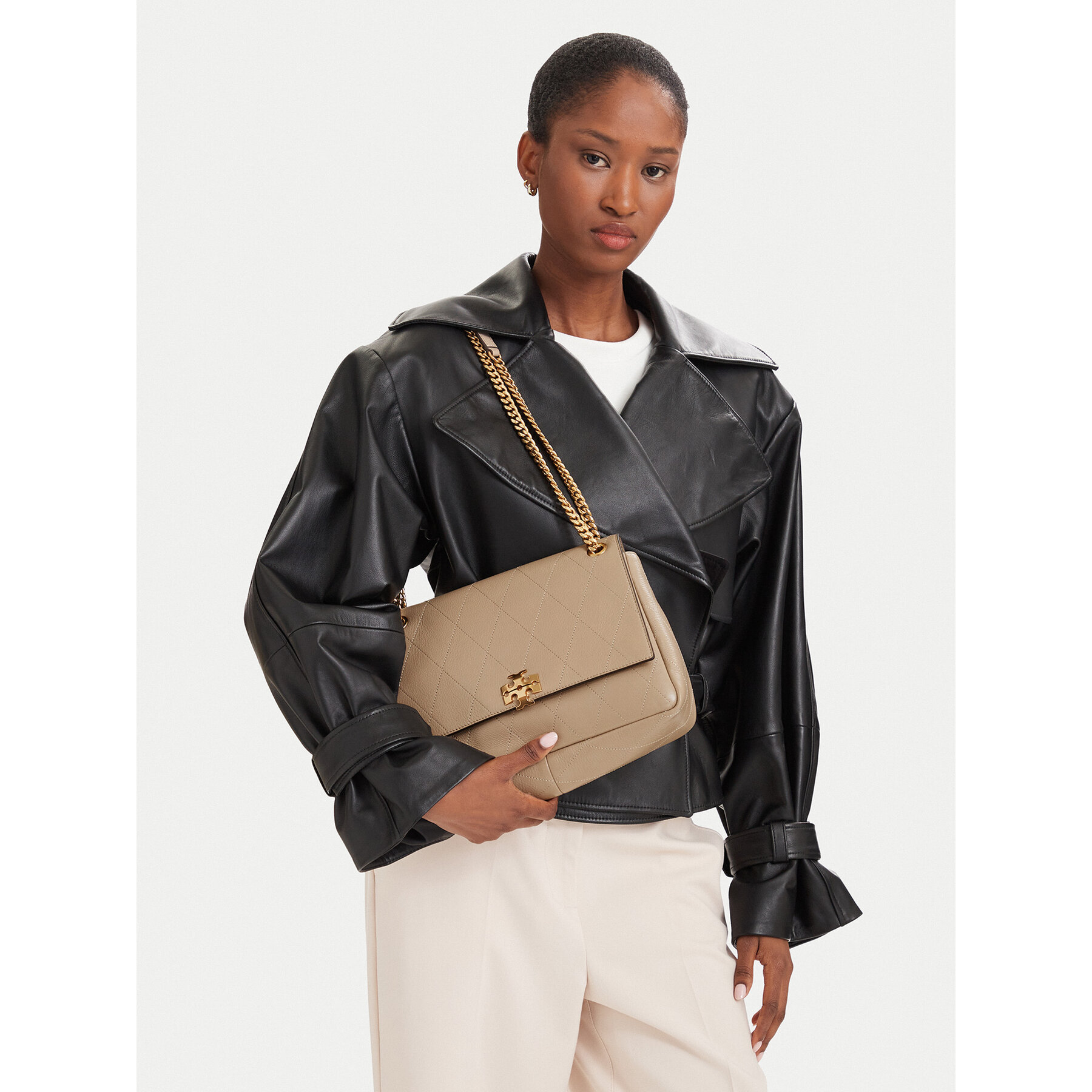Torbica Tory Burch Charlie Quilted Shoulder Bag 185828 Krem