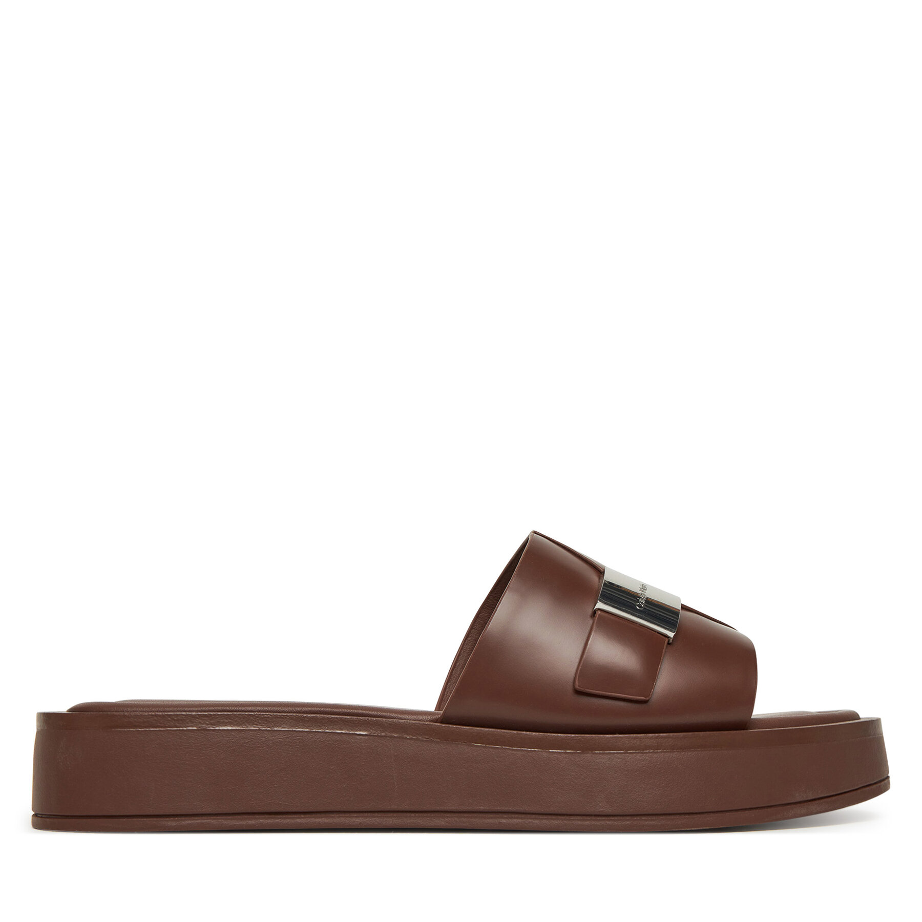 Чехли Calvin Klein Flatform Slide W/Ck Hw - Lth HW0HW02368 Кафяв