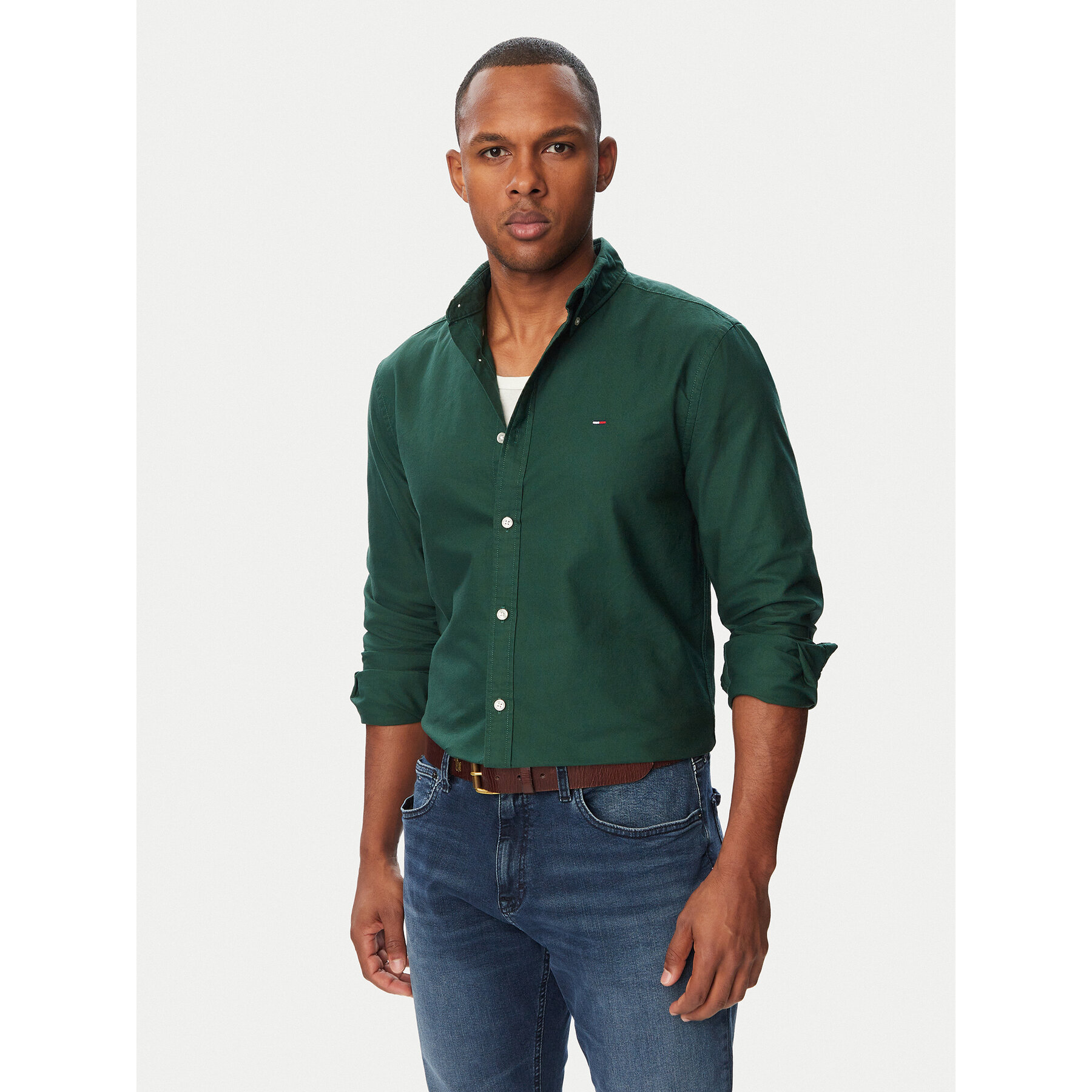 Tommy Jeans Hemd Oxford DM0DM23711 Dunkelgrün Regular Fit