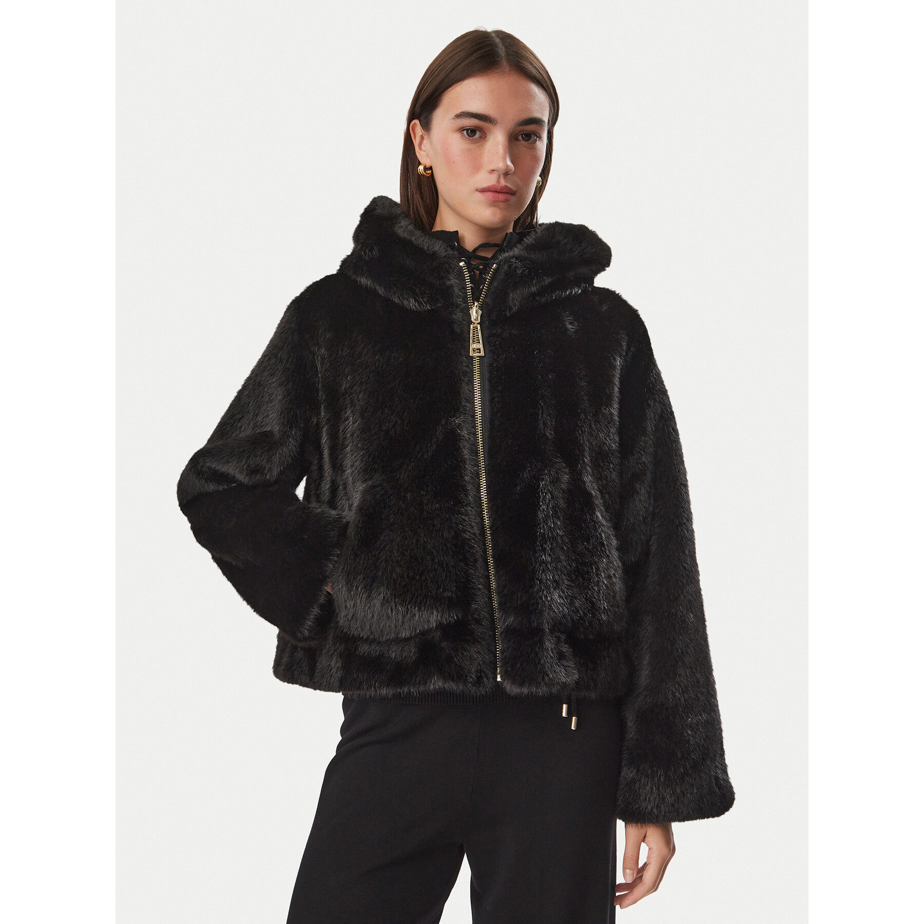 Liu Jo Pelzmantel TF6005 E1135 Schwarz Regular Fit