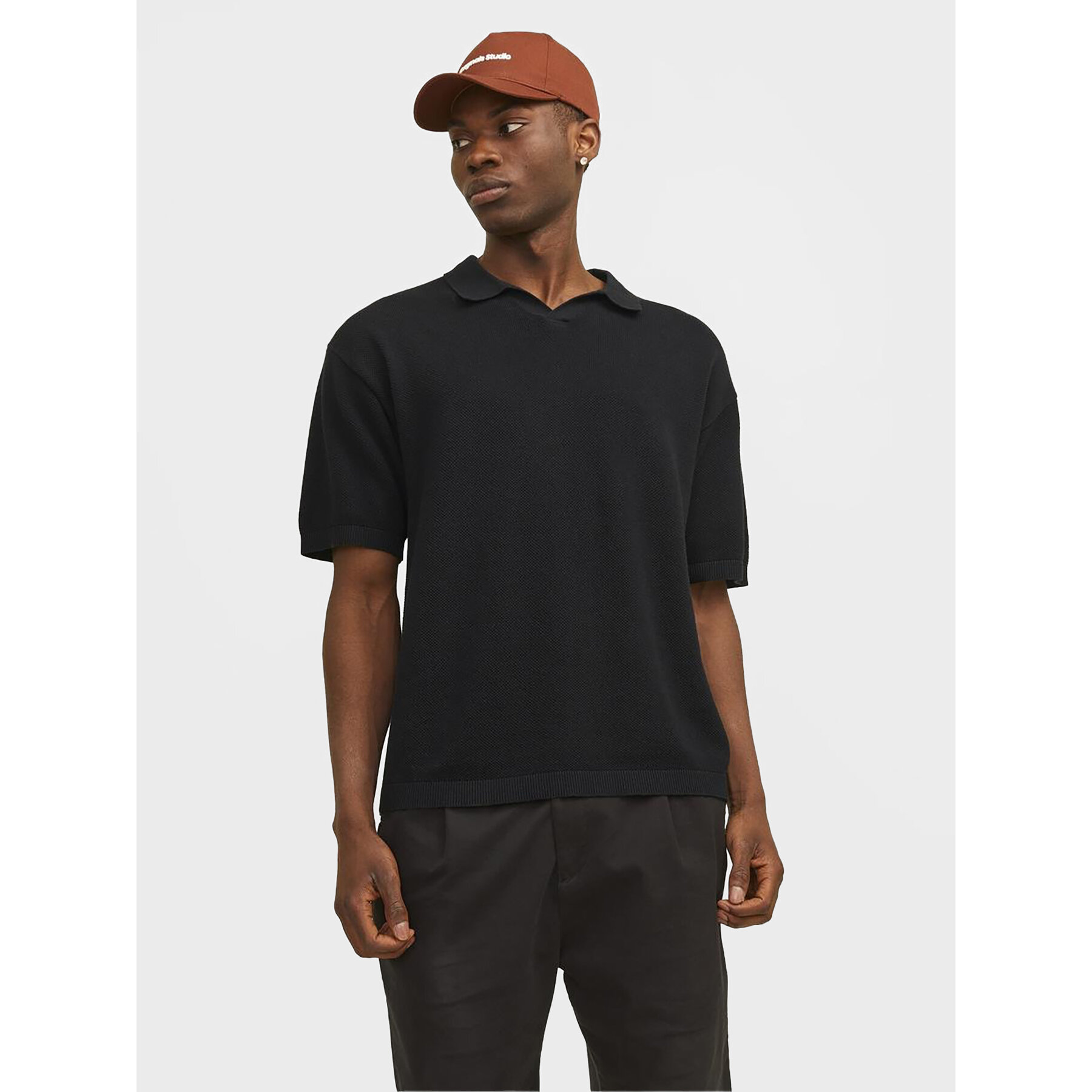 Jack & Jones Pólóing Linen 12252748 Fekete Regular Fit