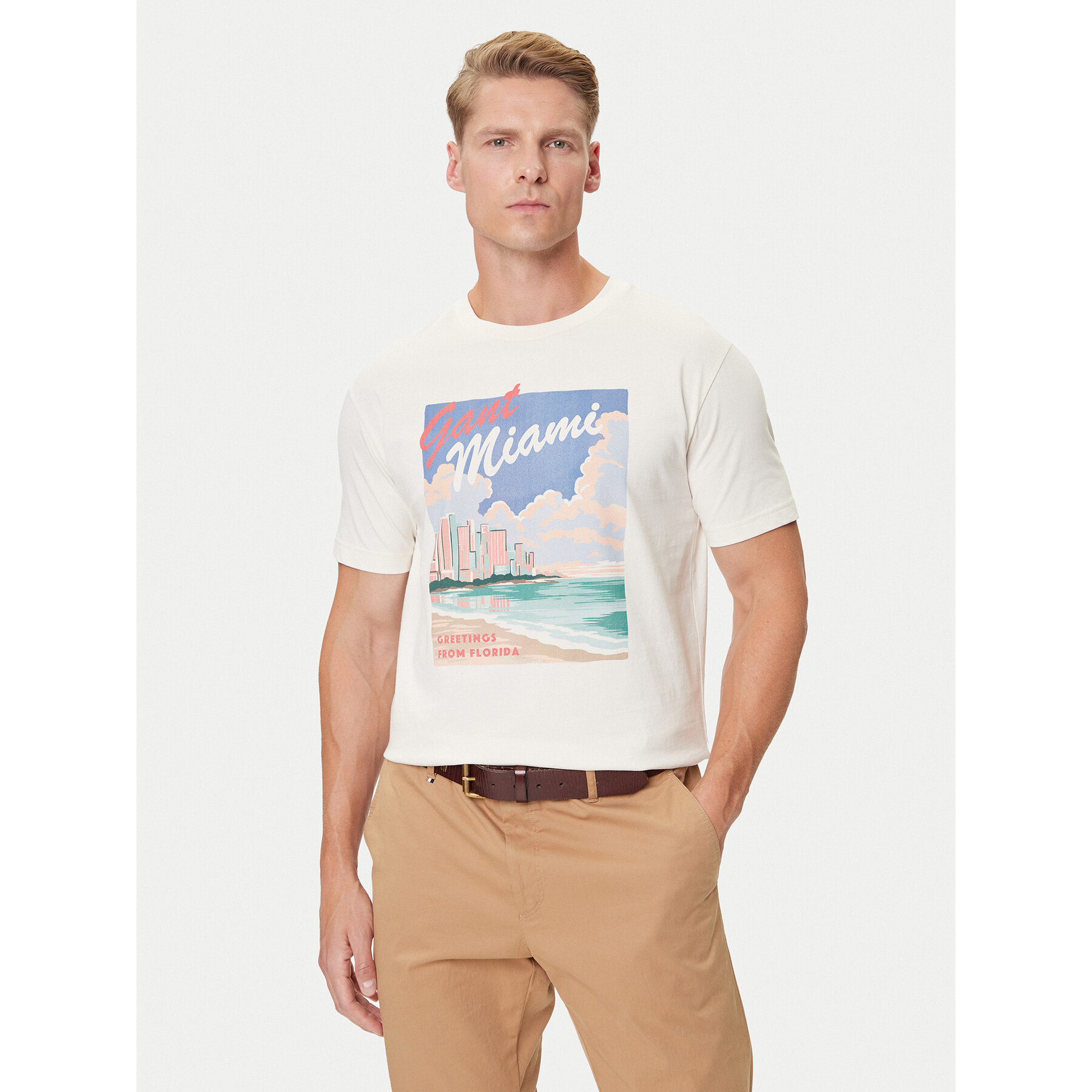 Gant Camiseta 2003341 Écru Regular Fit