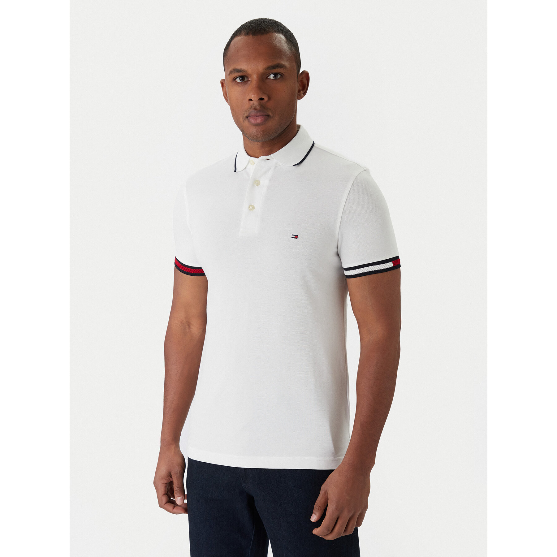 Tommy Hilfiger Polo Flag Cuff MW0MW38458 Λευκό Slim Fit