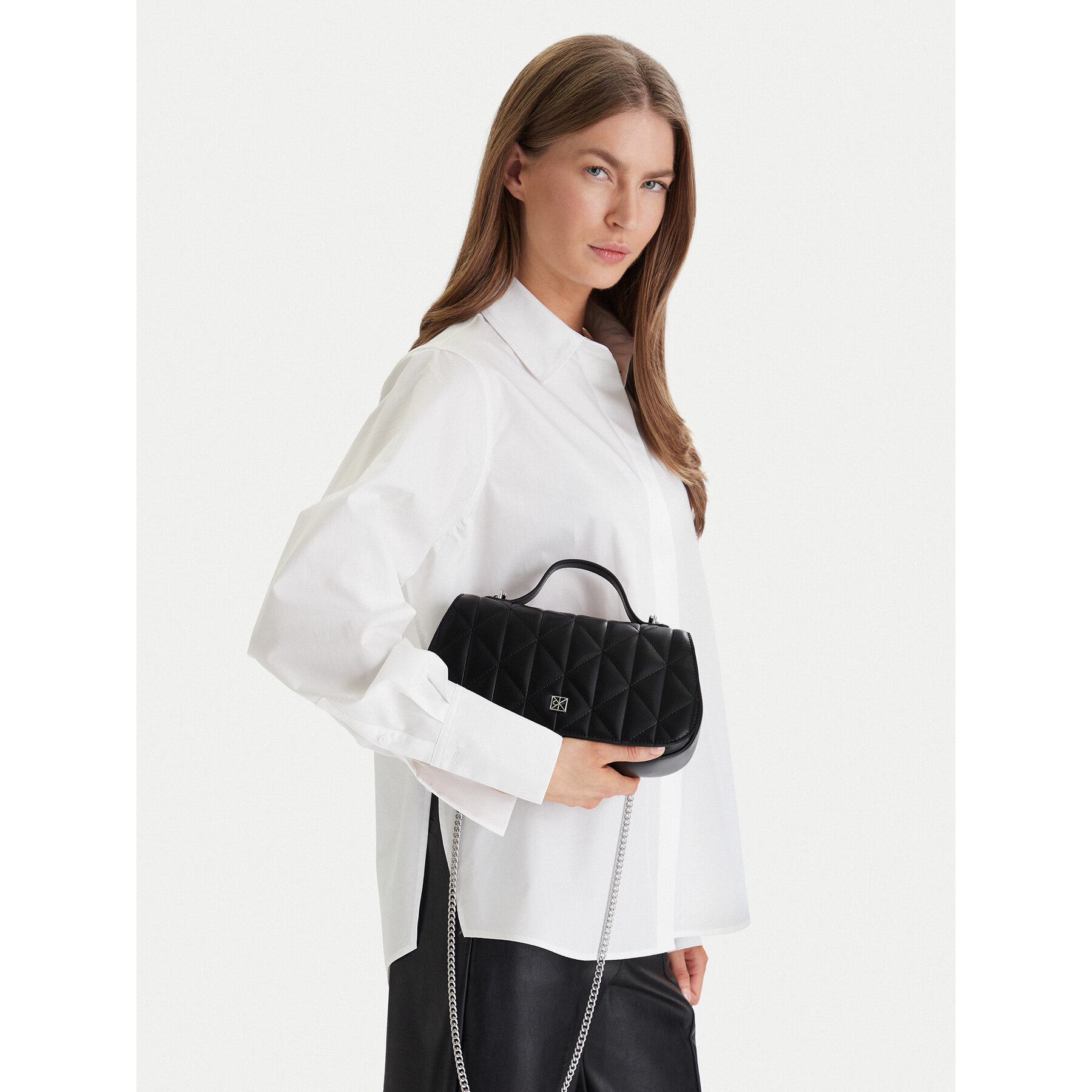 Geantă Calvin Klein Quilted Top Handle Chain Bag LV04F3410G Negru