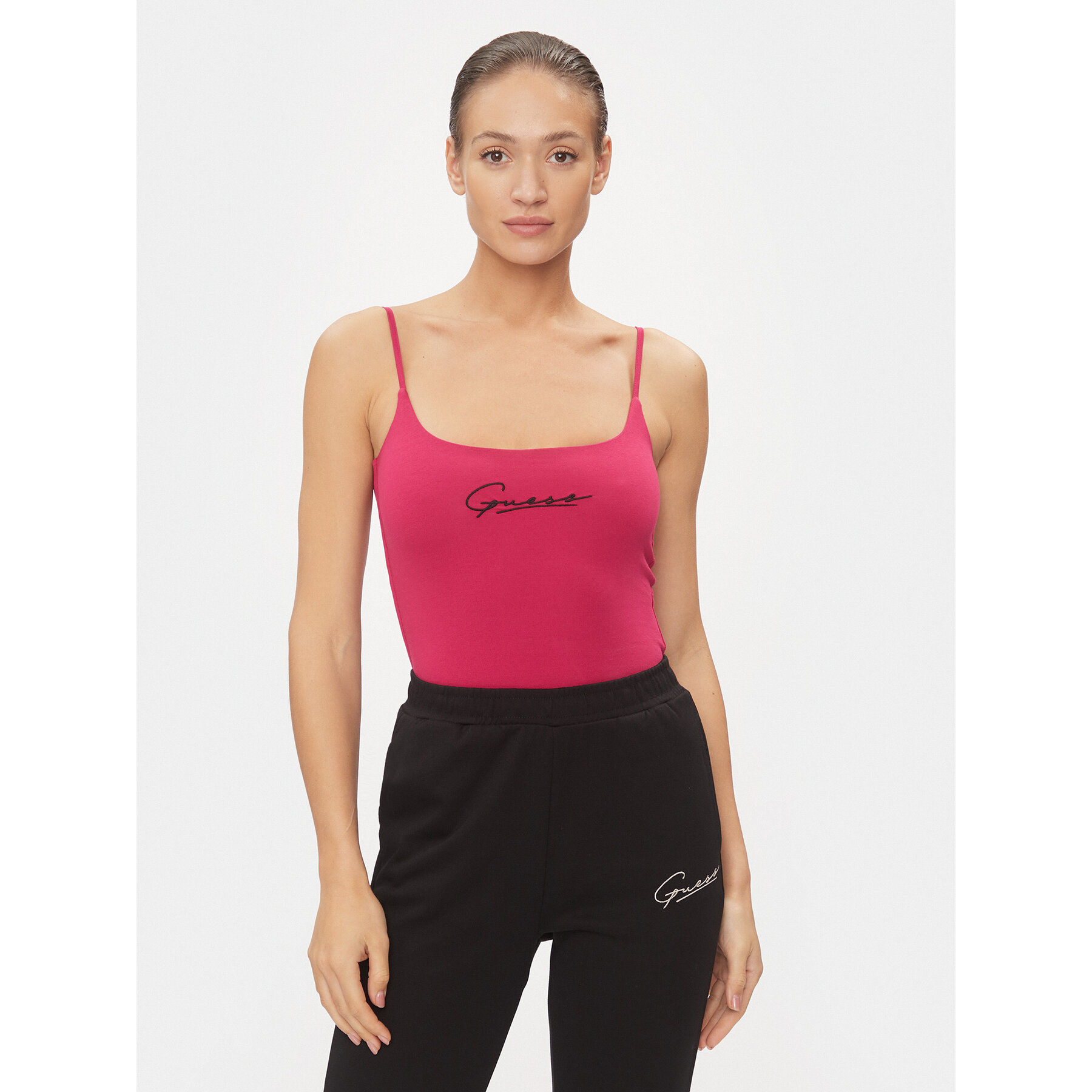 Guess Τοπ Signature V4RP06 J1314 Ροζ Regular Fit