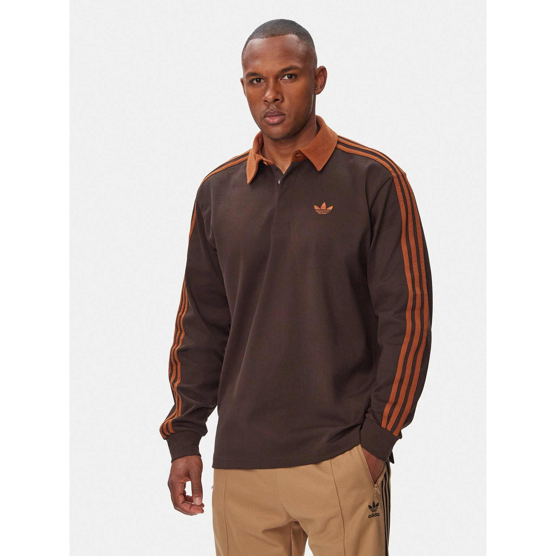 adidas Sweatshirt 3-Stripes Rugby Longsleeve Polo KE4112 Braun Regular Fit