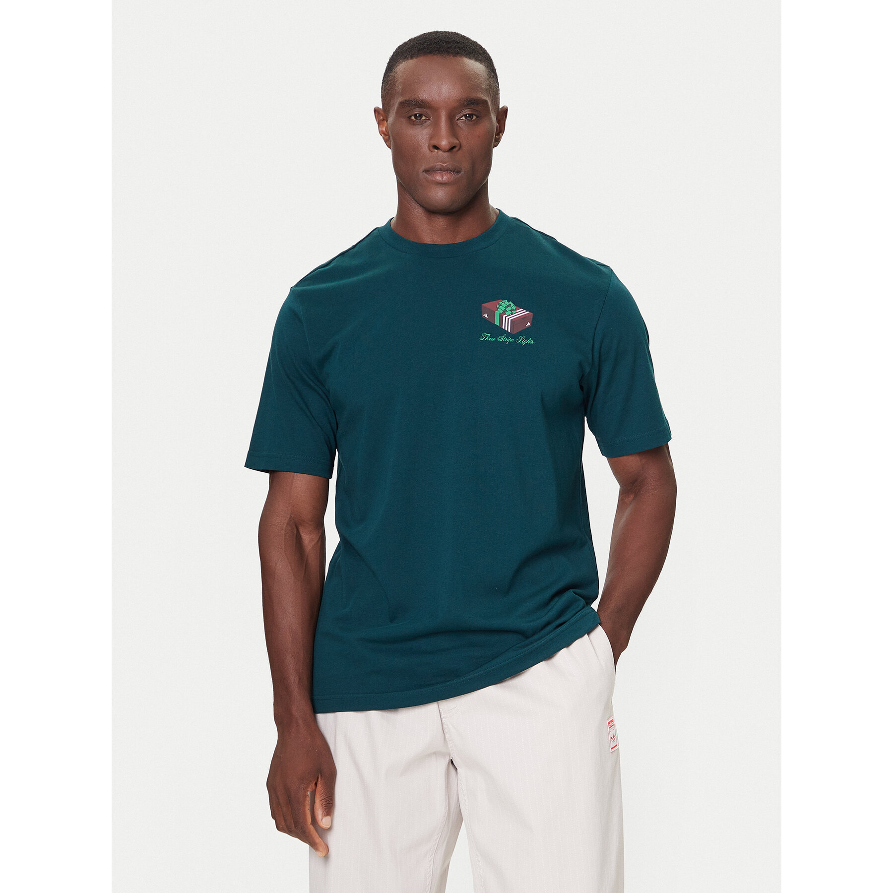 adidas T-Shirt 3-Stripes Lights Giftbox Graphic JN2498 Πράσινο Regular Fit
