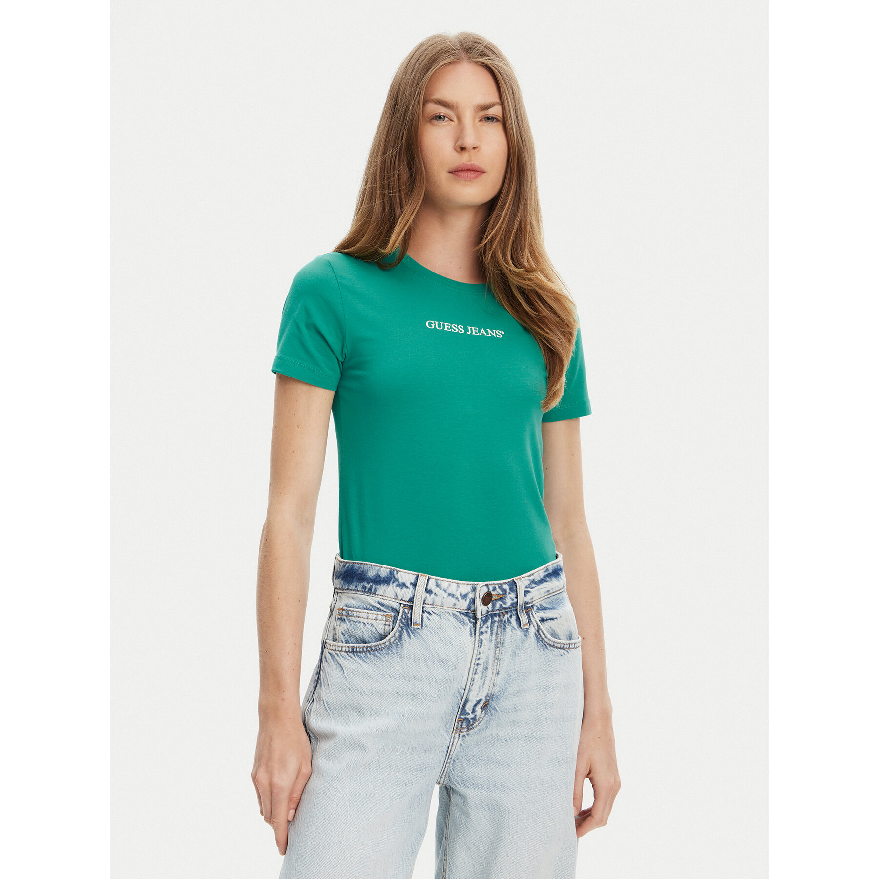 Guess Jeans Guess Jeans T-Shirt W4YI01 J1314 Πράσινο Slim Fit