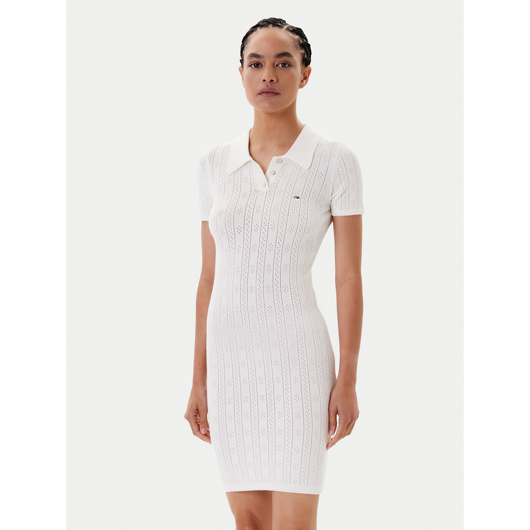 Tommy Jeans Strickkleid Pointelle DW0DW20874 Écru Slim Fit