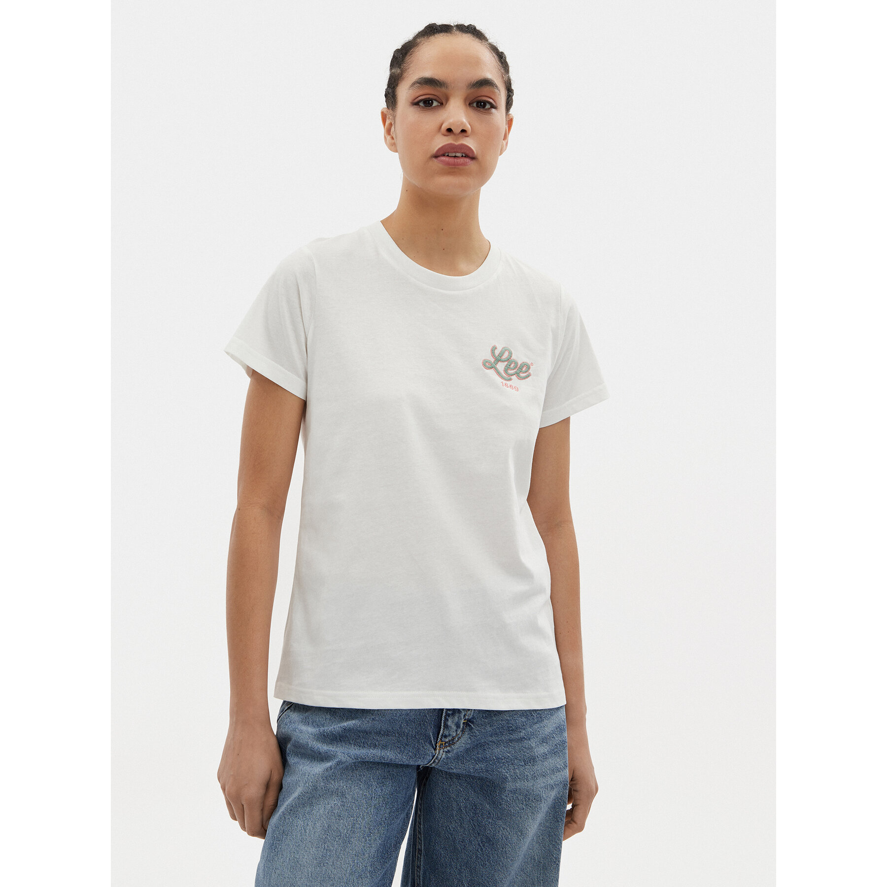 Lee T-Shirt Small Logo 112350196 Εκρού Regular Fit