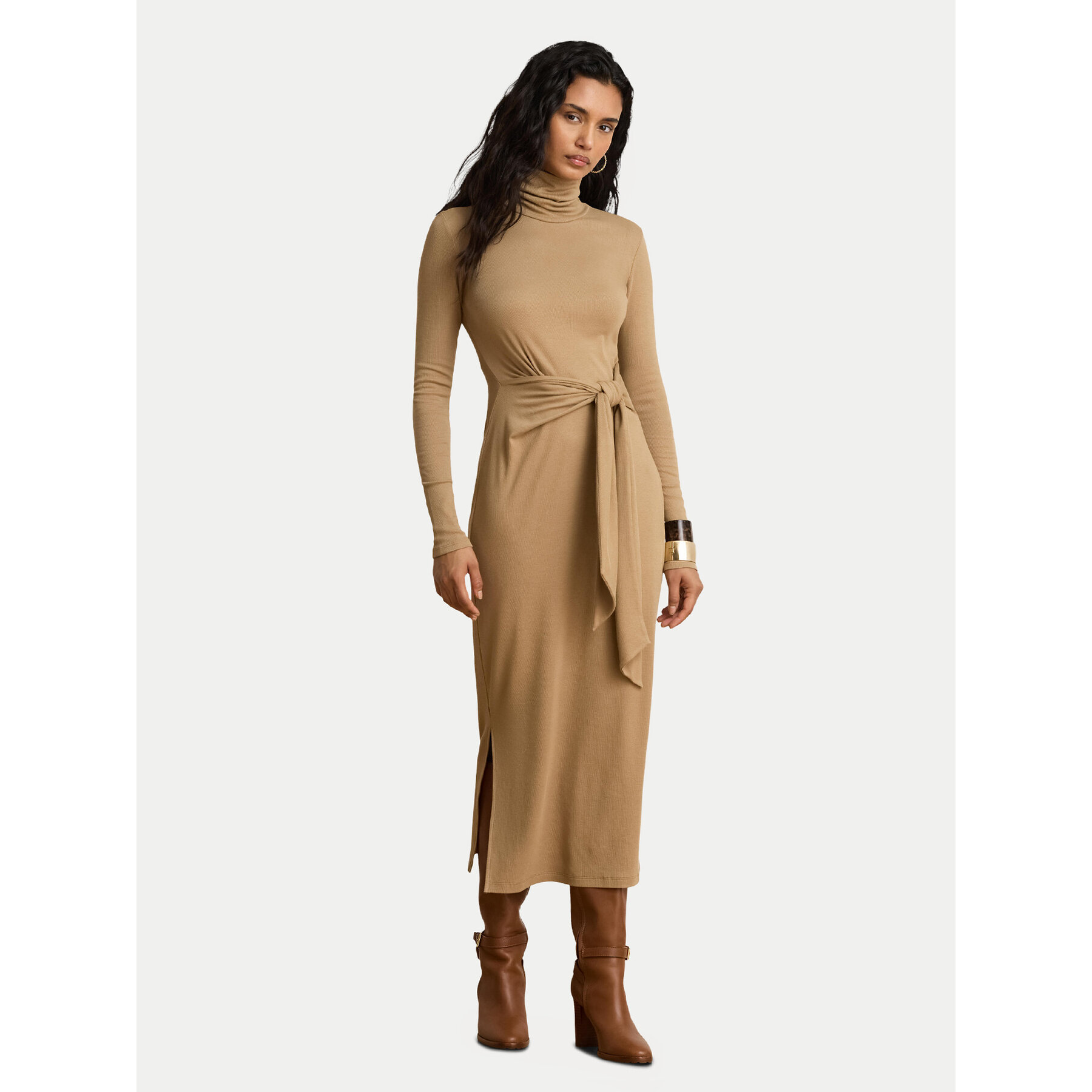 LAUREN RALPH LAUREN Strickkleid 200980028500 Dunkelbeige Slim Fit