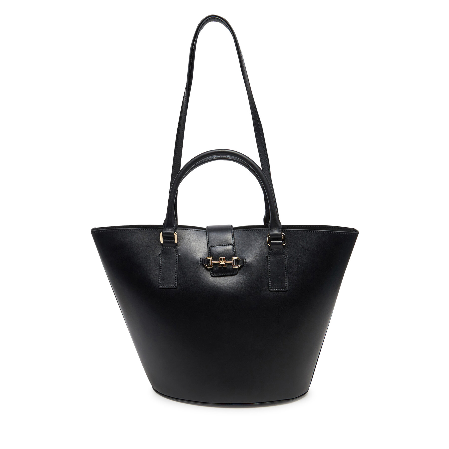 Geantă Tommy Hilfiger Heritage Leather Tote AW0AW17209 Negru