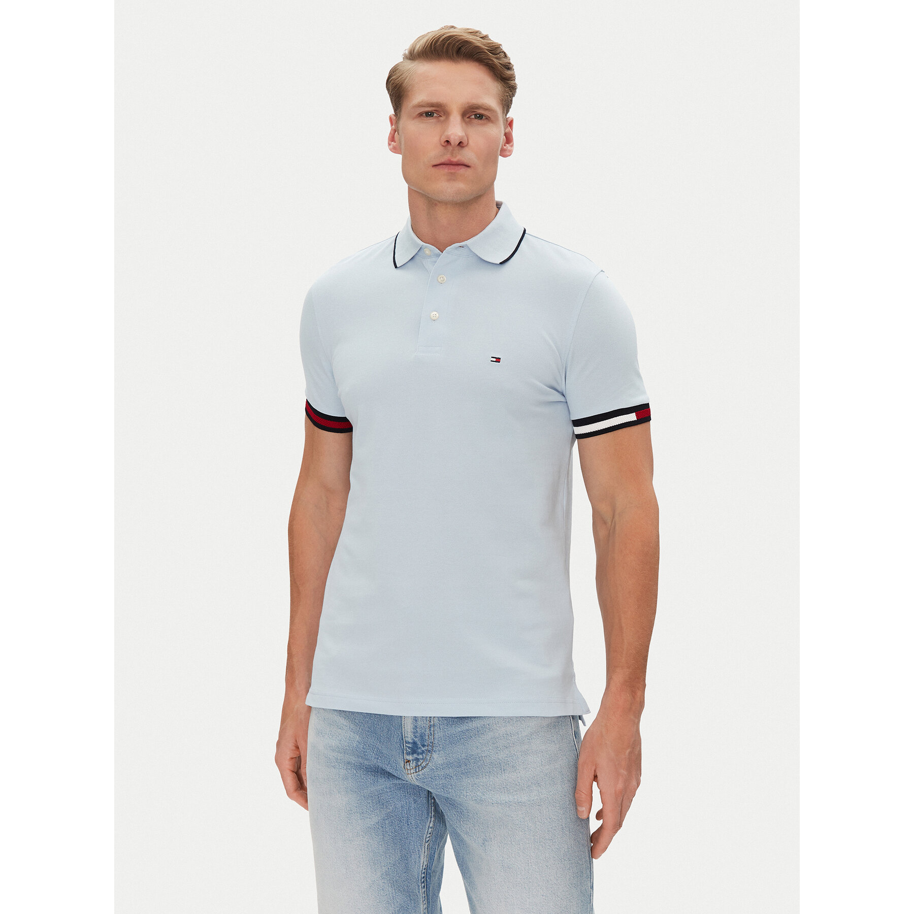 Tommy Hilfiger Pólóing Flag Cuff MW0MW38458 Kék Slim Fit