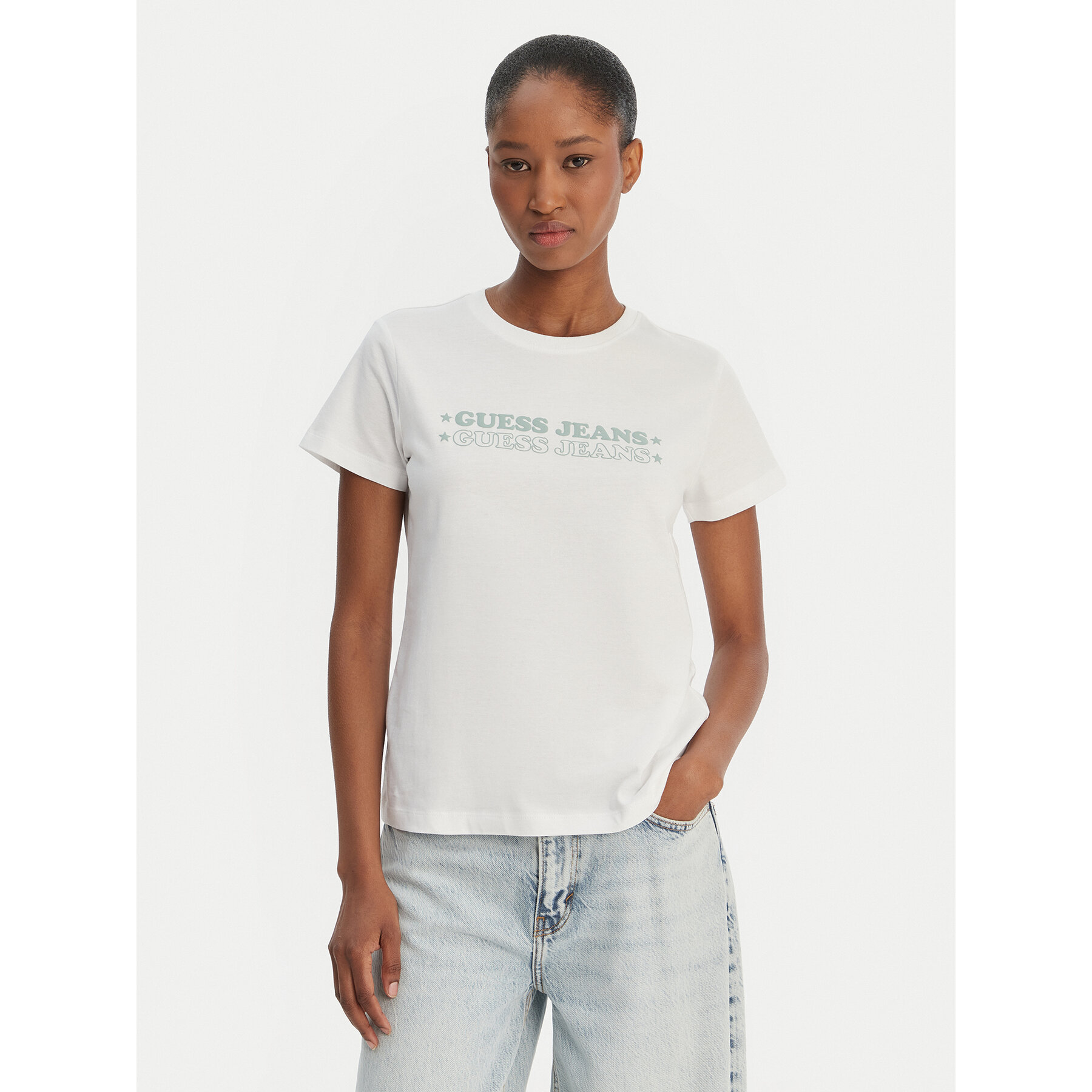 Guess Jeans T-Shirt W6GIC5 K8HM0 Weiß Regular Fit