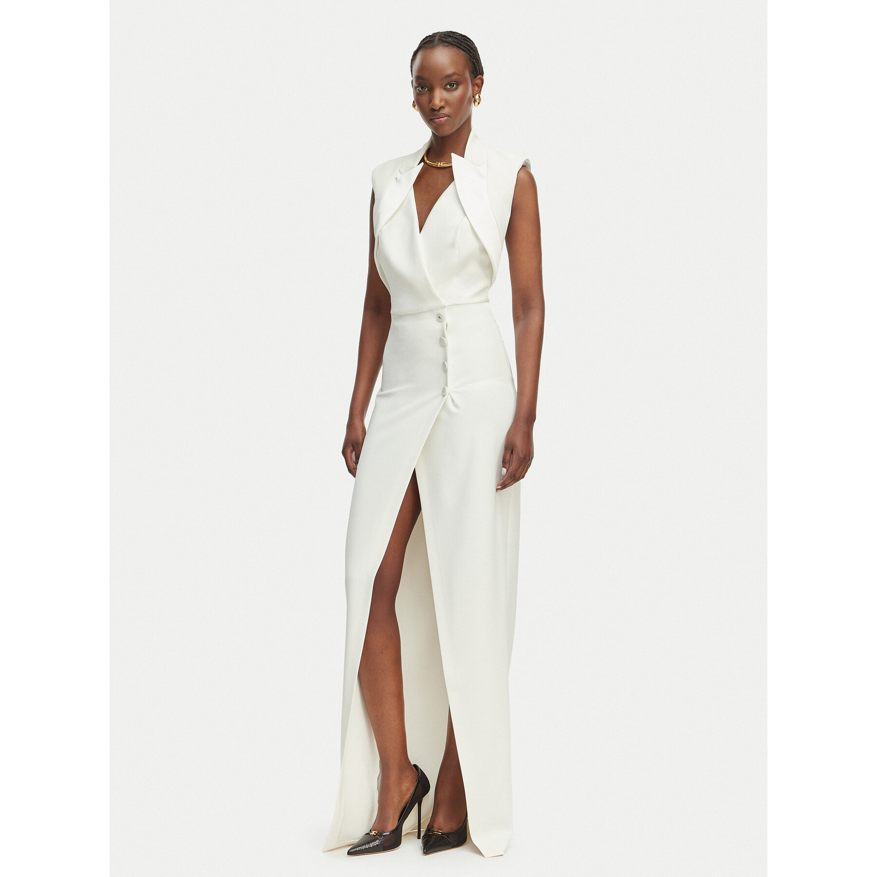 Elisabetta Franchi Abendkleid AB-R31-61E2 Weiß Regular Fit