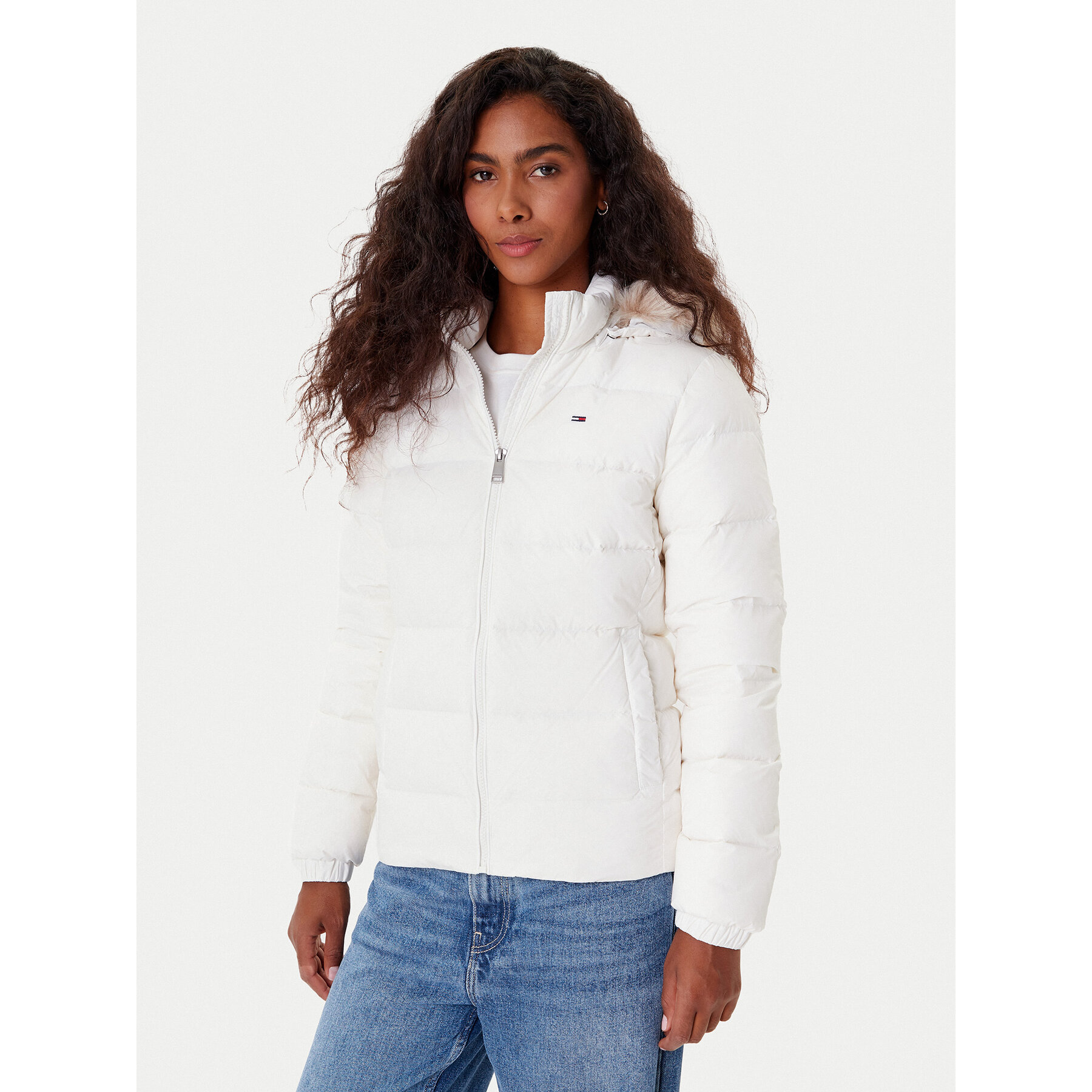 Tommy Jeans Daunenjacke Basic DW0DW18312 Weiß Slim Fit