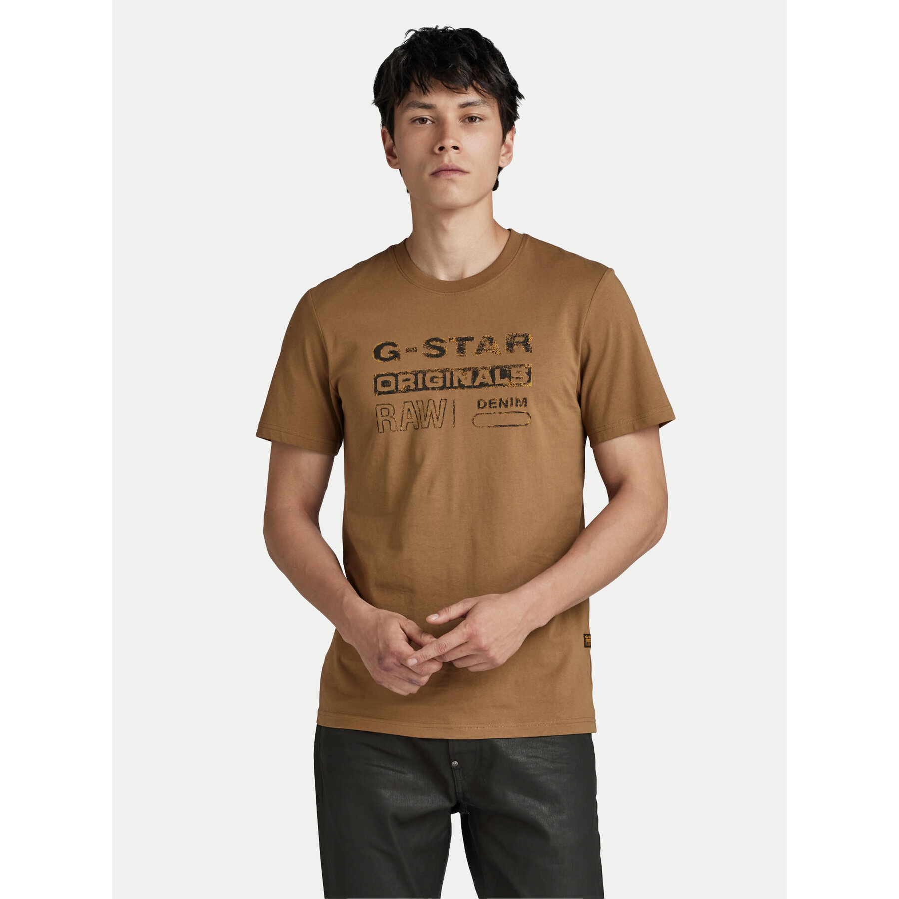 G-Star Raw T-shirt Distressed D24420-336-7172 Marrone Slim Fit