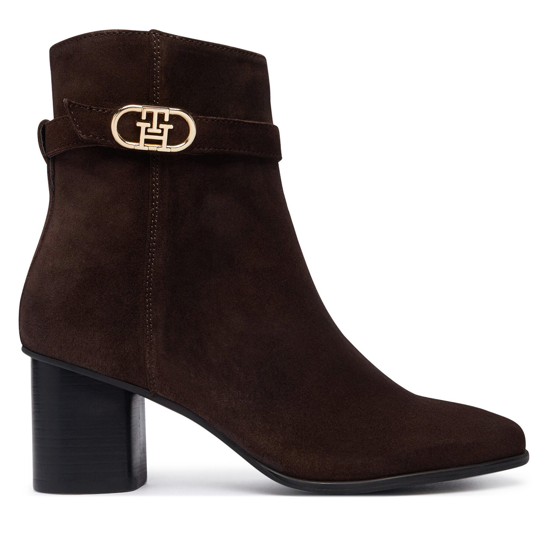 Škornji Tommy Hilfiger Th Strap Suede Block Heel Boot FW0FW09521 Temno rjava