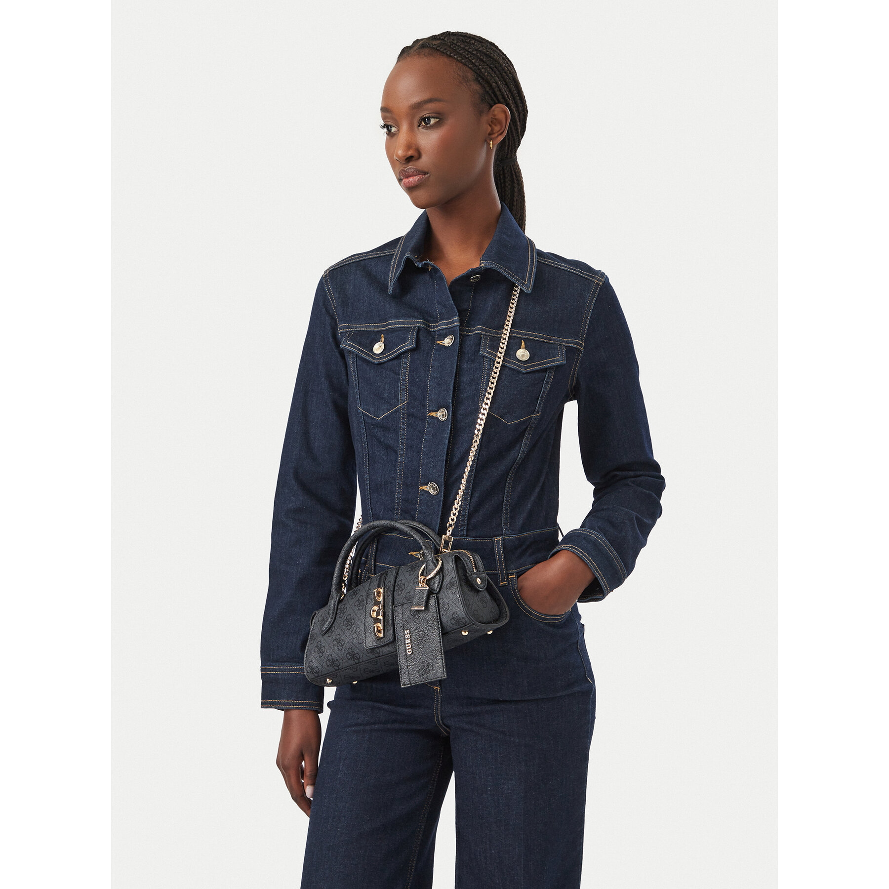 Дамска чанта Guess Yvonne Logo Mini HWSG23 78760 Тъмносив