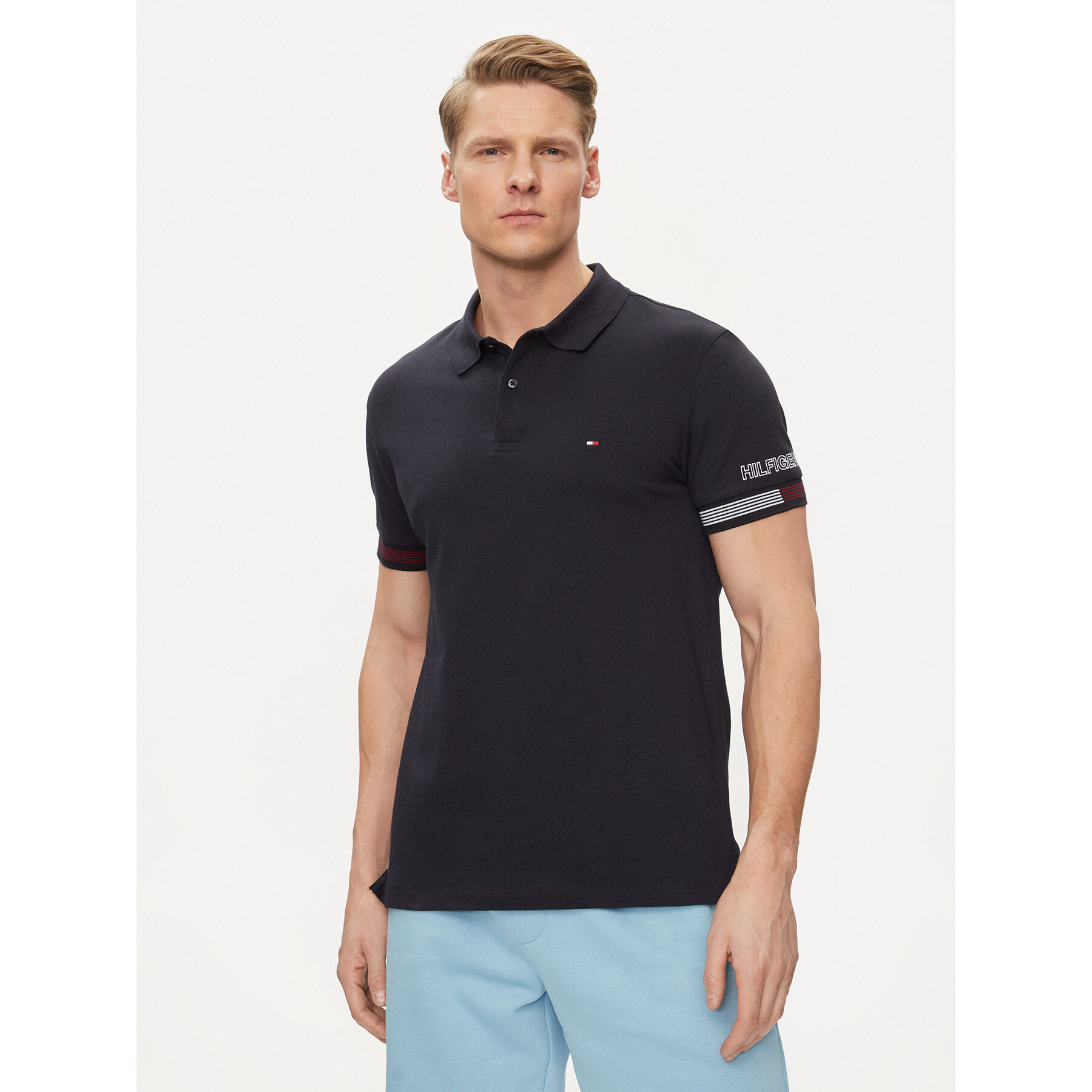 Tommy Hilfiger Pólóing Flag MW0MW34780 Sötétkék Slim Fit