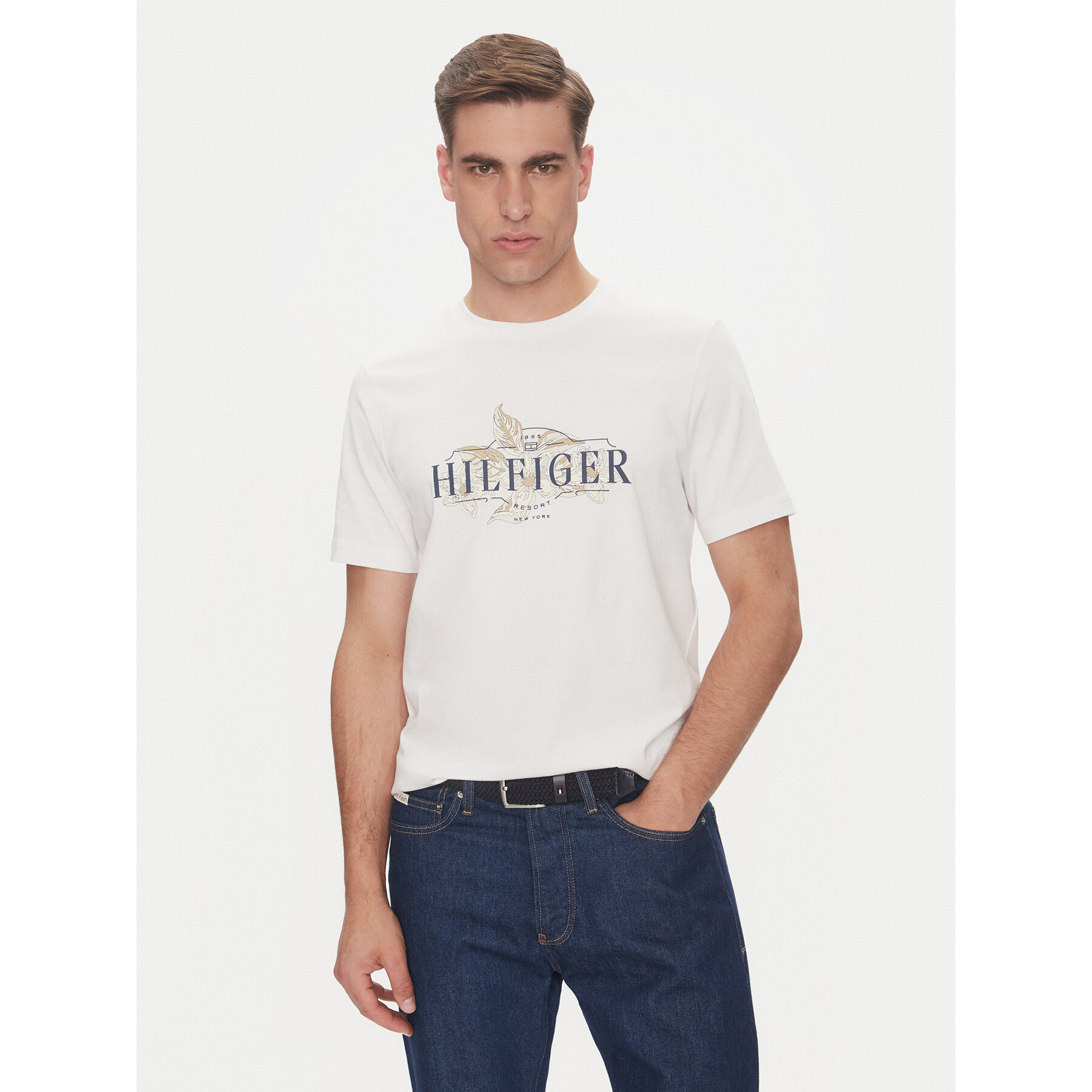 Tommy Hilfiger Póló Tropical Floral MW0MW39353 Fehér Regular Fit