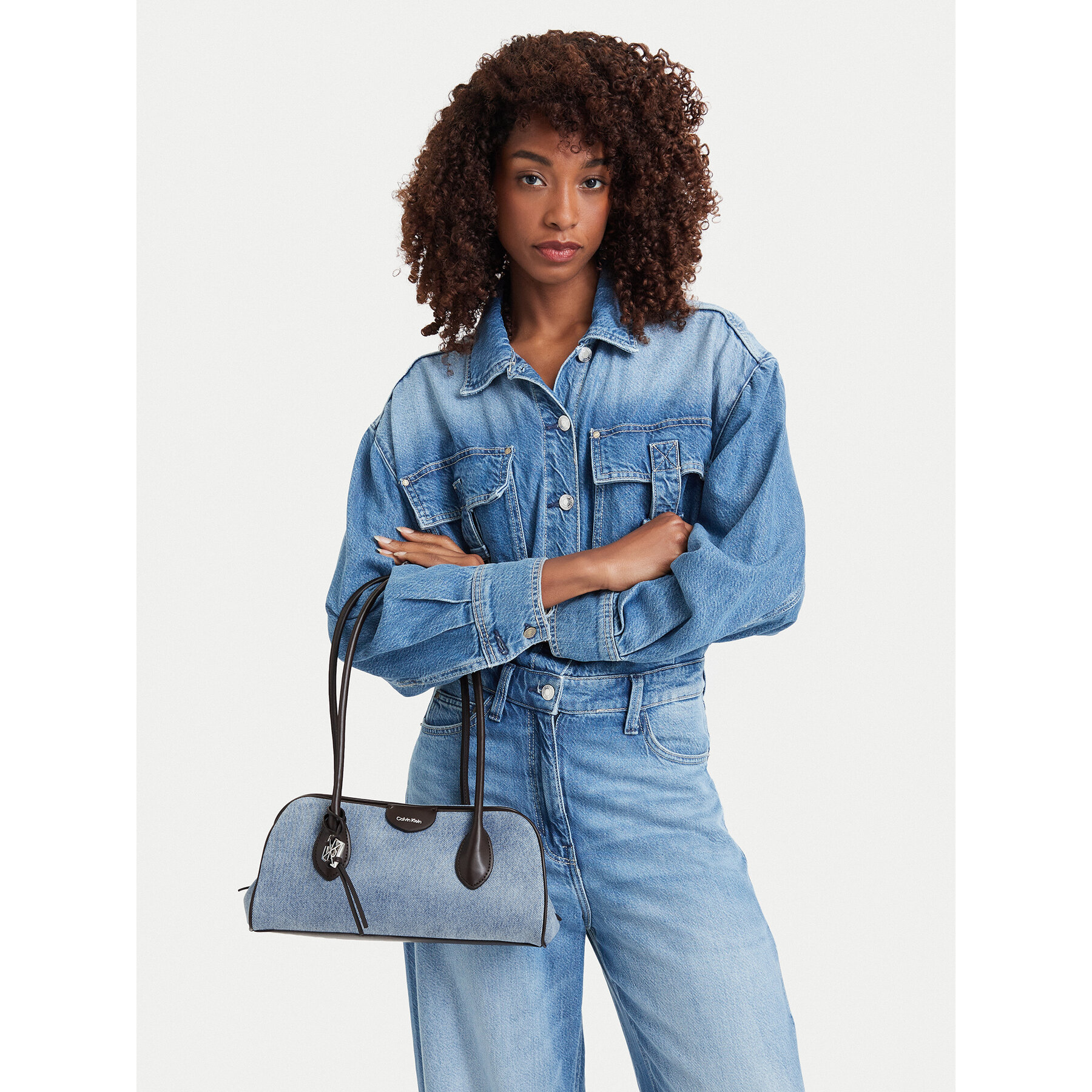 Geantă Calvin Klein Emblem Trio Denim Shoulder Bag LV04F3830G Albastru