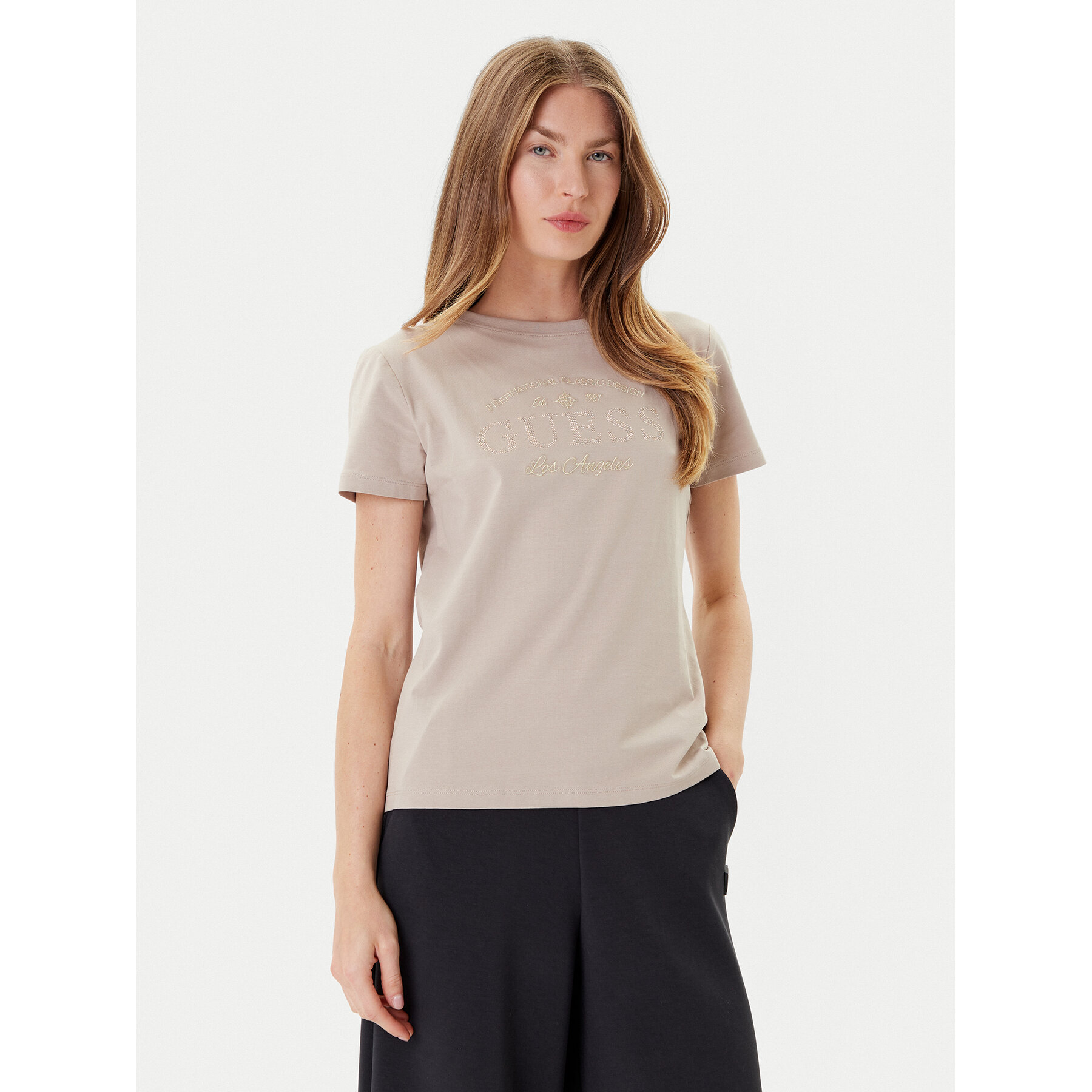Guess Marškinėliai V5YI13 J1314 Smėlio Regular Fit