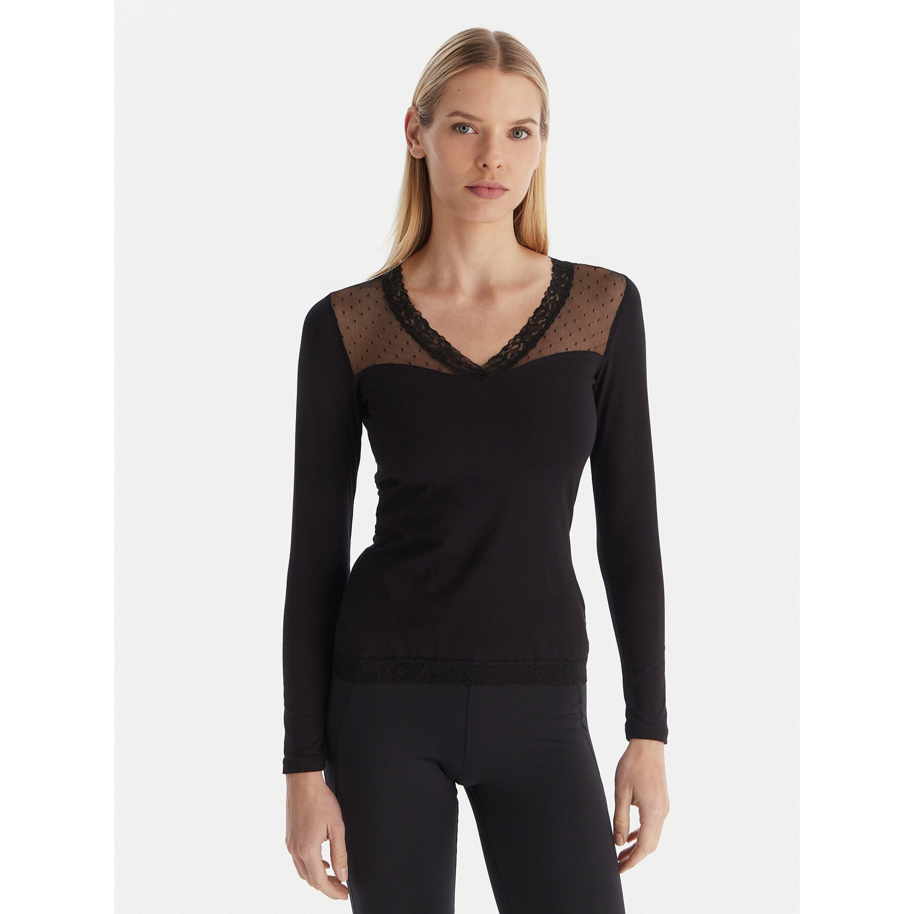 Ysabel Mora Pidžamska bluza 19479 Crna Slim Fit