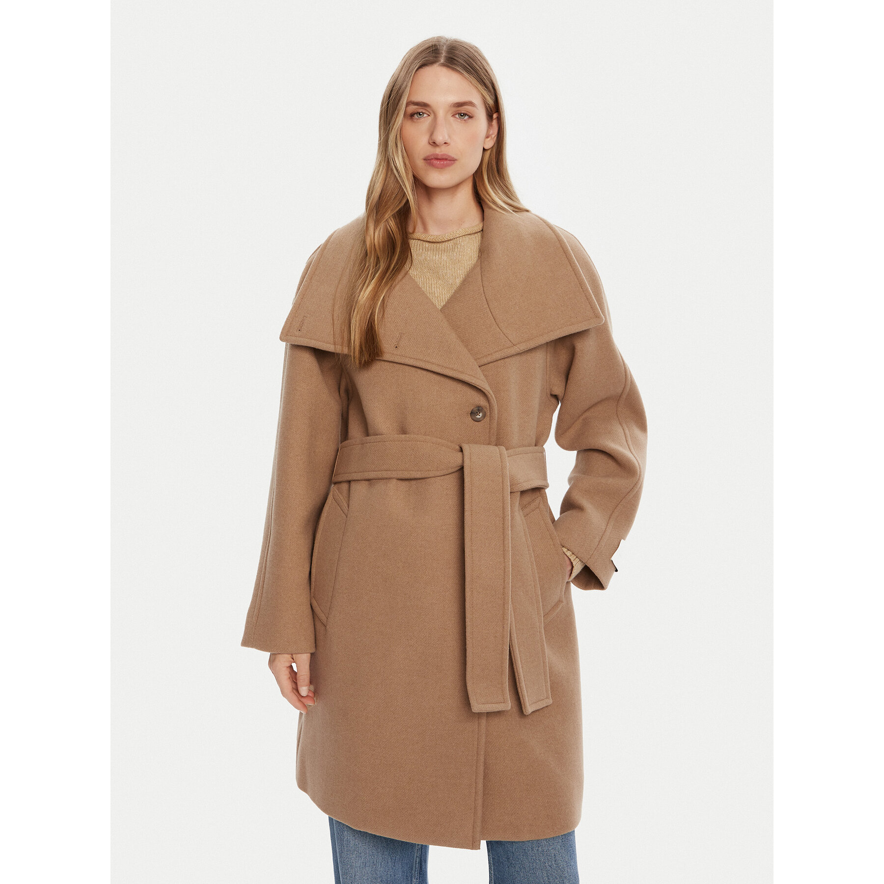 Calvin Klein Wollmantel LV044D557G Beige Regular Fit