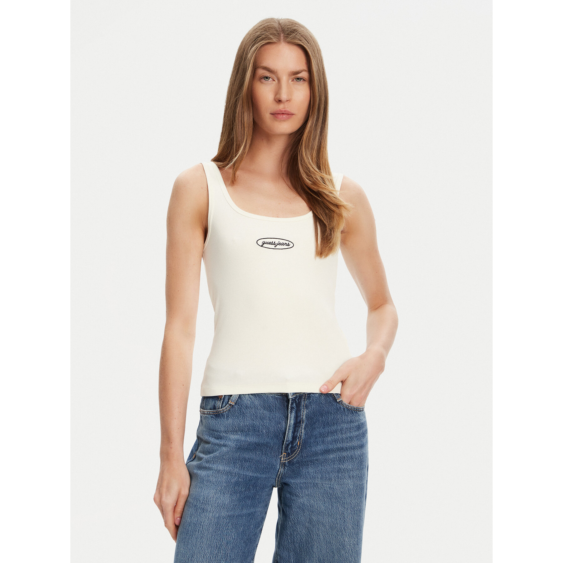 Guess Jeans Felső W5YP35 KA0H1 Ekru Regular Fit